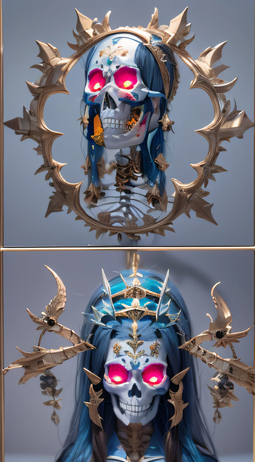 skelleton,Lunette de soleil,32K(tmasterpiece,k hd,hyper HD,32K)Purple-pink flowing hair,Gold skull jewelry area in the back room,Skeleton King ,Rusty copper dragon skull protector (The skeleton is realistic:1.4),Skull pattern robe,Purple-pink skull headdress,Snowflakes fluttering,The background is pure,Hold your head high,Be proud,The nostrils look at people, A high resolution, the detail, RAW photogr, Sharp Re, Nikon D850 Film Stock Photo by Jefferies Lee 4 Kodak Portra 400 Camera F1.6 shots, Rich colors, ultra-realistic vivid textures, Dramatic lighting, Unreal Engine Art Station Trend, cinestir 800,Hold your head high,Be proud,The nostrils look at people,Tsundere,Snowflakes fluttering,Snowflakes fluttering,Snowflakes fluttering,Snowflakes fluttering,Impeccable,( reasonable design, Clear lines, High sharpness,Best quality, Very detailed skeleton, The skeleton of a masterpiece, offcial art, movie light effect, 4K skeleton