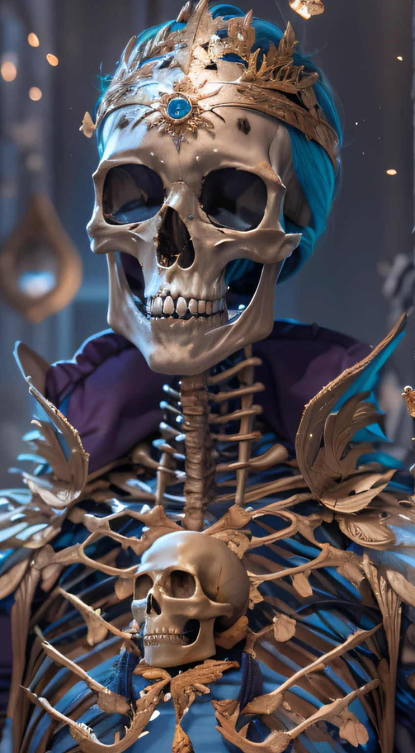 skelleton,Lunette de soleil,32K(tmasterpiece,k hd,hyper HD,32K)Purple-pink flowing hair,Gold skull jewelry area in the back room,Skeleton King ,Rusty copper dragon skull protector (The skeleton is realistic:1.4),Skull pattern robe,Purple-pink skull headdress,Snowflakes fluttering,The background is pure,Hold your head high,Be proud,The nostrils look at people, A high resolution, the detail, RAW photogr, Sharp Re, Nikon D850 Film Stock Photo by Jefferies Lee 4 Kodak Portra 400 Camera F1.6 shots, Rich colors, ultra-realistic vivid textures, Dramatic lighting, Unreal Engine Art Station Trend, cinestir 800,Hold your head high,Be proud,The nostrils look at people,Tsundere,Snowflakes fluttering,Snowflakes fluttering,Snowflakes fluttering,Snowflakes fluttering,Impeccable,( reasonable design, Clear lines, High sharpness,Best quality, Very detailed skeleton, The skeleton of a masterpiece, offcial art, movie light effect, 4K skeleton