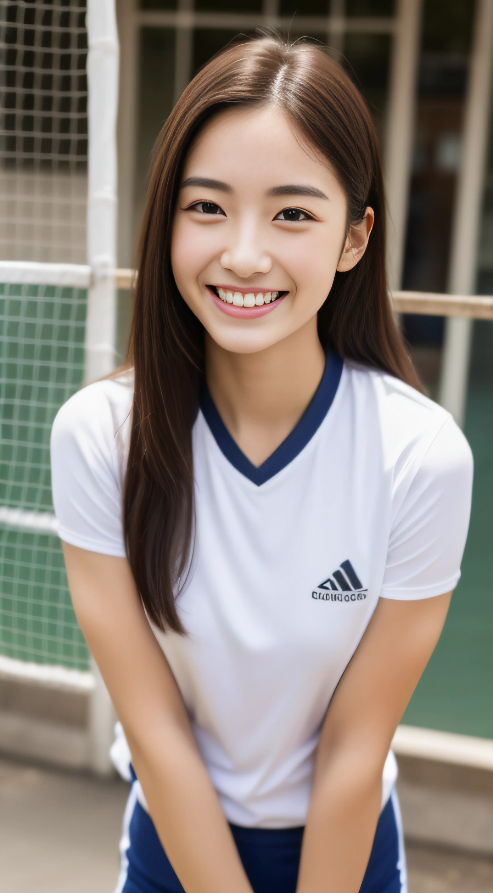 volley、hiquality、A hyper-realistic、healthy、Smiling expression、Slender perfect figure、Japan beauties、Beautiful eyes、Beautiful double、Beautiful skin、Gymnasium