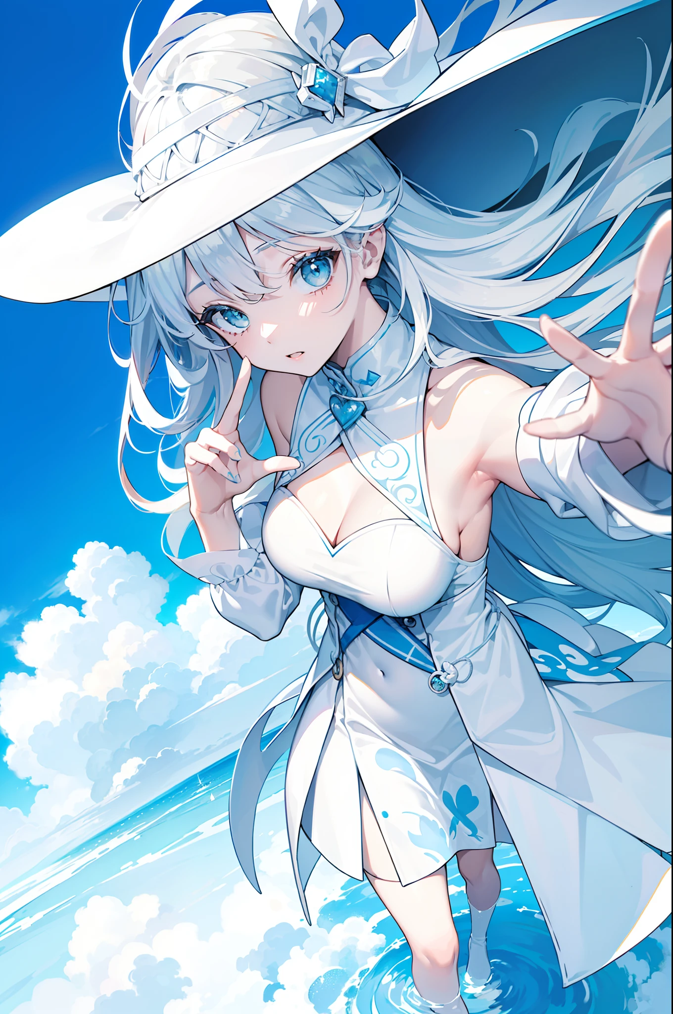 Anime girl with blue hair and blue skirt in the water, wallpaper anime blue water, White-haired God, anime art wallpaper 8k, Best Anime 4K Konachan Wallpapers, anime art wallpaper 4k, anime art wallpaper 4k, by Shitao, beautiful anime girl, Beautiful anime woman, seductive anime girls, 4k anime wallpaper, Beautiful charming anime woman，yukata，kimono，