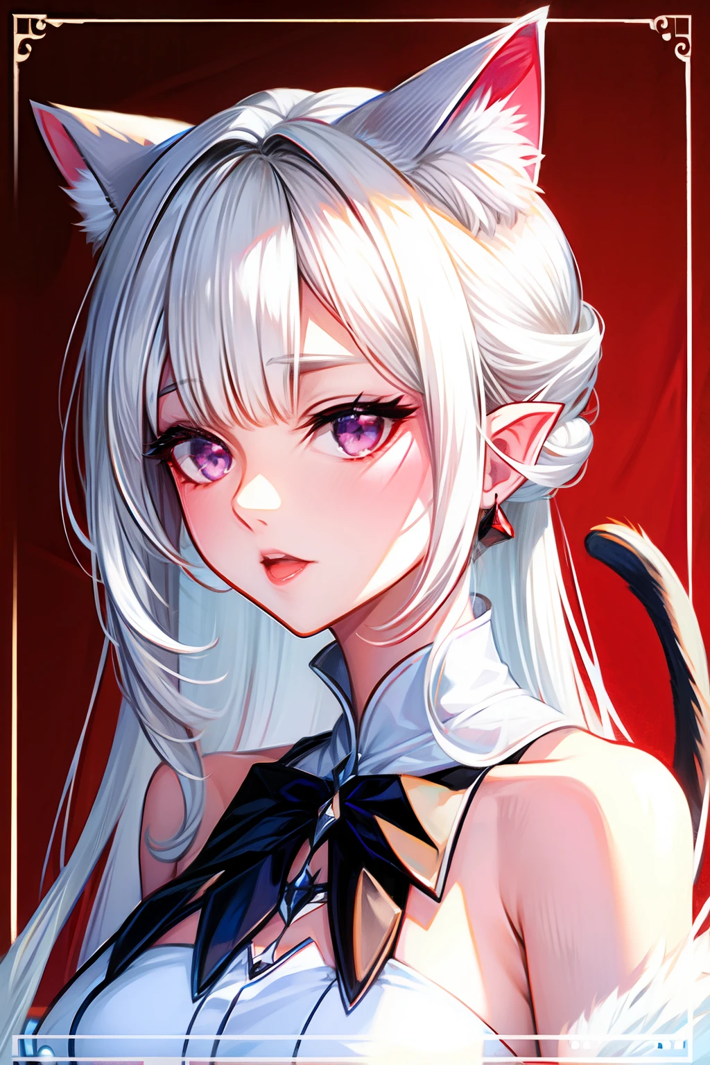 Cat-eared lady moe white hair red eyes
