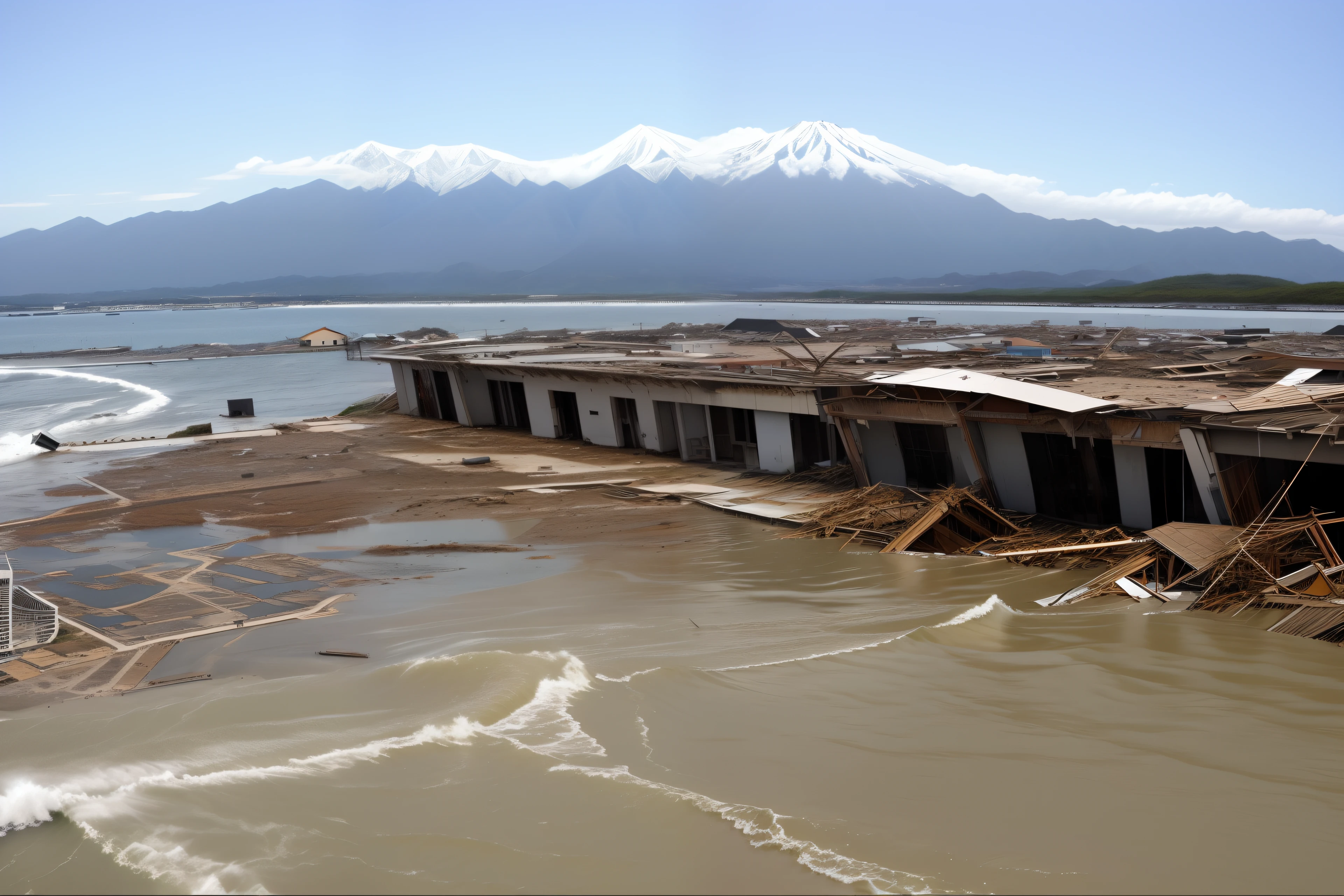 Huge tsunami,submerge,城市,disaster,Broken architectural remains,Sea level rise,jpn,Human perspective,streetview