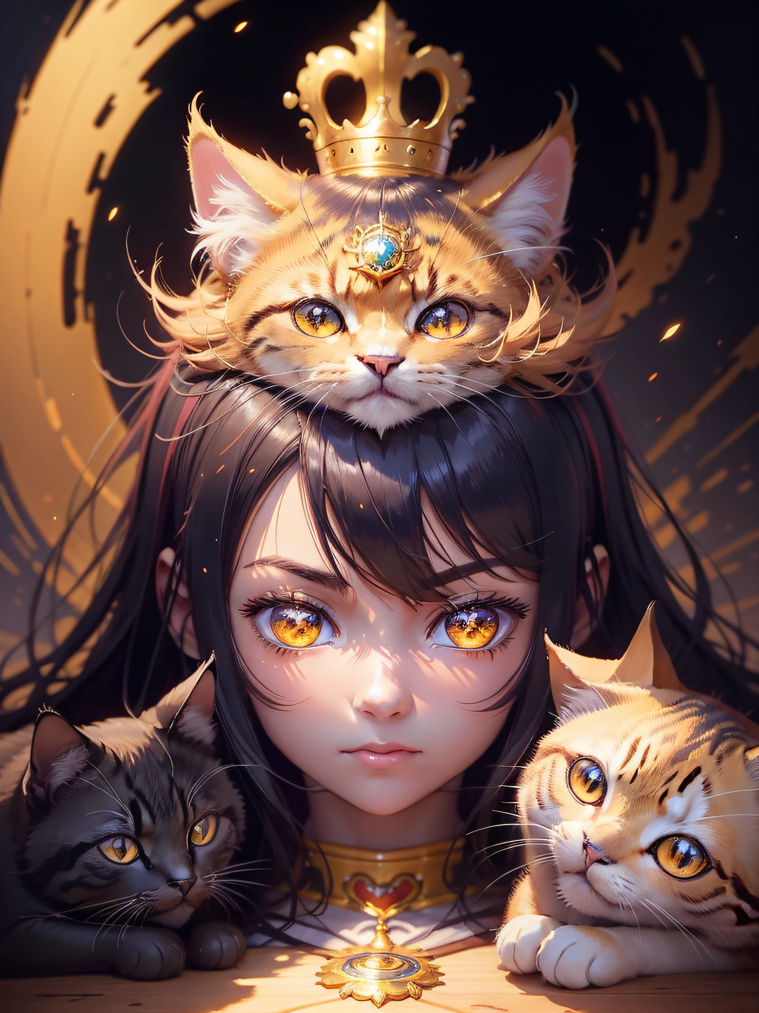 Cat with a golden crown Very detailed shining eyes Modern anime style art cute and energetic details ear cat portrait Makoto Shinkai Studio Ghibli Studio Key Hideaki Anno Saki Michan Stanley Art Germ Liu Rosrest James Jean Mark Simonetti Elegant highly detailed digital painting Art Station Pixiv