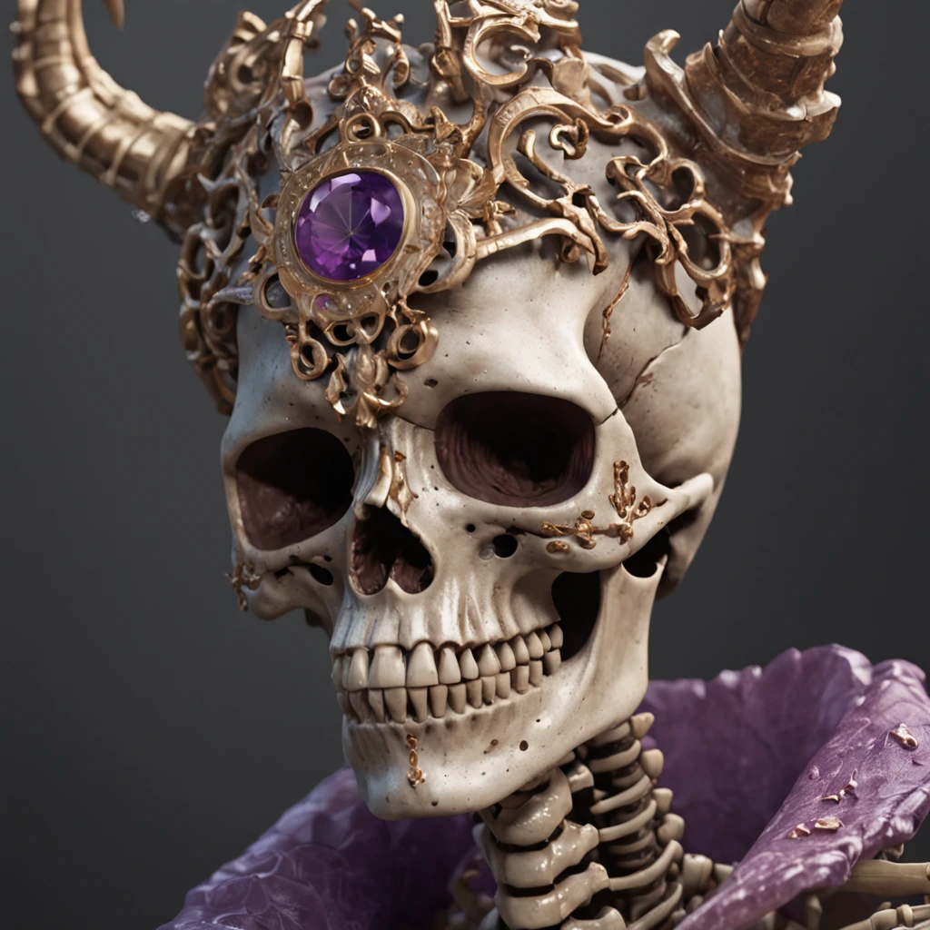 skelleton,Lunette de soleil,32K(tmasterpiece,k hd,hyper HD,32K)Purple-pink flowing hair,Gold skull jewelry area in the back room,Skeleton King ,Rusty copper dragon skull protector (The skeleton is realistic:1.4),Skull pattern robe,Purple-pink skull headdress,Snowflakes fluttering,The background is pure,Hold your head high,Be proud,The nostrils look at people, A high resolution, the detail, RAW photogr, Sharp Re, Nikon D850 Film Stock Photo by Jefferies Lee 4 Kodak Portra 400 Camera F1.6 shots, Rich colors, ultra-realistic vivid textures, Dramatic lighting, Unreal Engine Art Station Trend, cinestir 800,Hold your head high,Be proud,The nostrils look at people,Tsundere,Snowflakes fluttering,Snowflakes fluttering,Snowflakes fluttering,Snowflakes fluttering,Impeccable,( reasonable design, Clear lines, High sharpness,Best quality, Very detailed skeleton, The skeleton of a masterpiece, offcial art, movie light effect, 4K skeleton