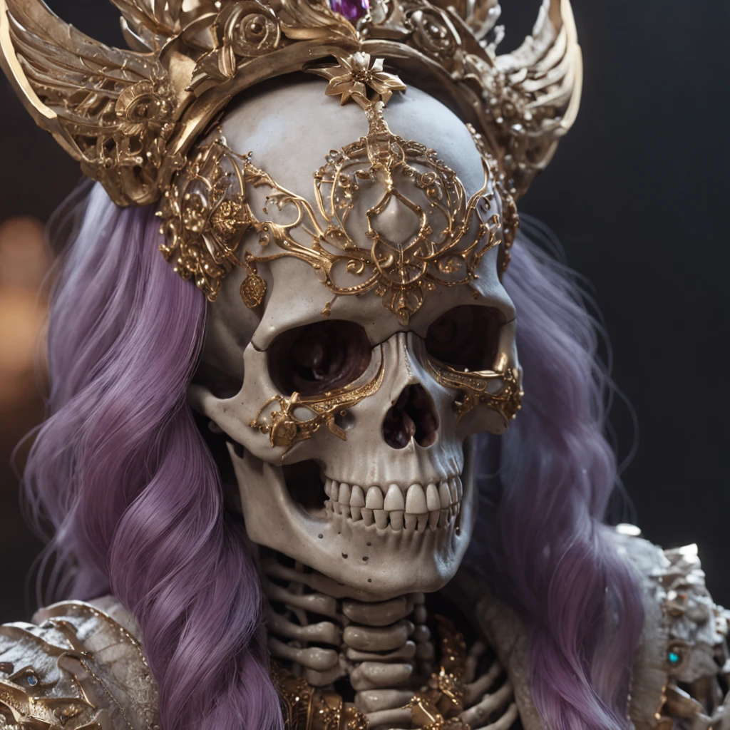 skelleton,Lunette de soleil,32K(tmasterpiece,k hd,hyper HD,32K)Purple-pink flowing hair,Gold skull jewelry area in the back room,Skeleton King ,Rusty copper dragon skull protector (The skeleton is realistic:1.4),Skull pattern robe,Purple-pink skull headdress,Snowflakes fluttering,The background is pure,Hold your head high,Be proud,The nostrils look at people, A high resolution, the detail, RAW photogr, Sharp Re, Nikon D850 Film Stock Photo by Jefferies Lee 4 Kodak Portra 400 Camera F1.6 shots, Rich colors, ultra-realistic vivid textures, Dramatic lighting, Unreal Engine Art Station Trend, cinestir 800,Hold your head high,Be proud,The nostrils look at people,Tsundere,Snowflakes fluttering,Snowflakes fluttering,Snowflakes fluttering,Snowflakes fluttering,Impeccable,( reasonable design, Clear lines, High sharpness,Best quality, Very detailed skeleton, The skeleton of a masterpiece, offcial art, movie light effect, 4K skeleton
