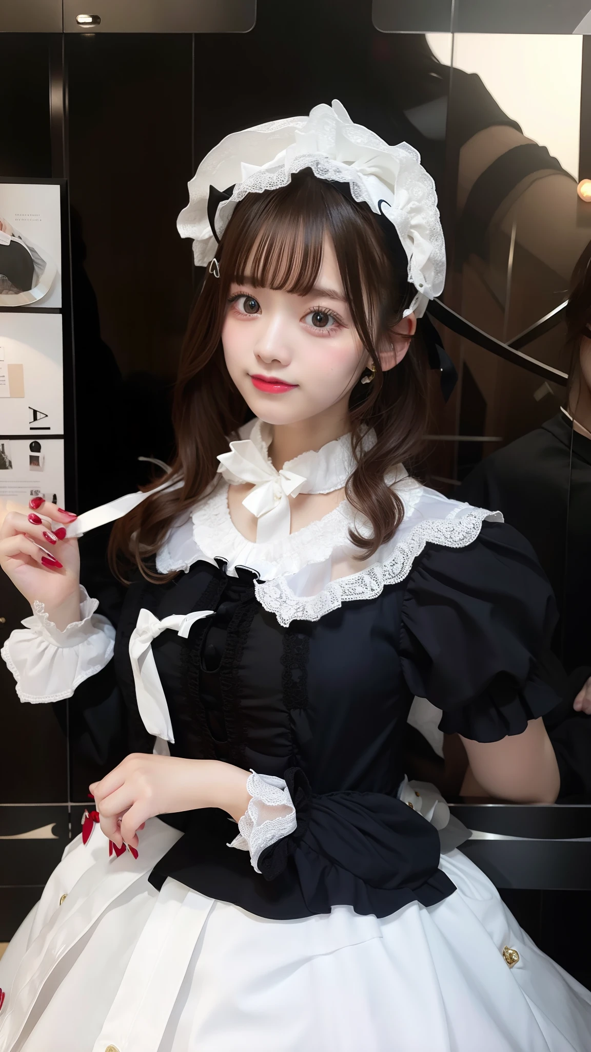 (masterpiece, best quality), brown eyes, (closed eyes:1.2), smile, face_focus, looking_at_viewer, 1girl, japanese model, mideum straight hair, bangs, (pale skin:1.1), large breasts, naive serious innocent girl, (young little princess girl:1.3), (gothic ta dress:1.3), (paintings, mirrors, figurines, furniture, antiques, sculpture:1.1), BREAK fun feeling,cute feeling, (dynamic pose, dynamic angle:1.3), cute pose, (full body:1.4), (absurdres:1.3), (ultra detailed photograph:1.3), (detailed face hair skin:1.5), (photorealistic:1.5), (hyperrealistic photography:0.5), symmetric clear eyes, well-groomed face, best qualitydynamic_angle, depth of field