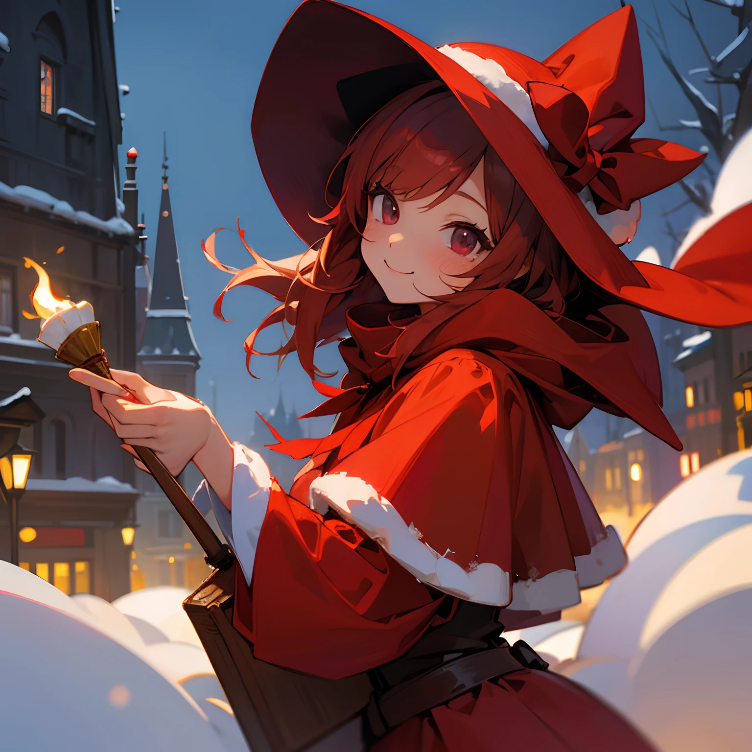 Girl selling matches with a smile even though she is poor、Little Red Riding Hood、christmas night、yuki、Europe、Fantasy --auto