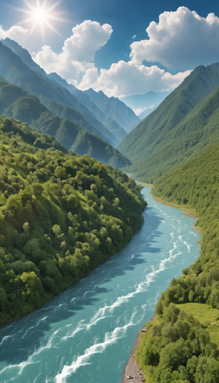 Arafed view of a river running through a lush green valley - SeaArt AI