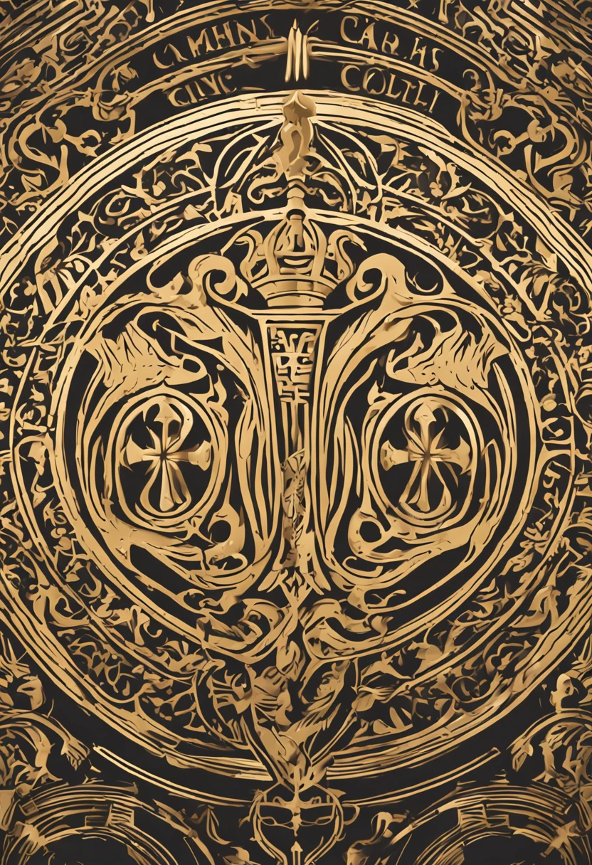 The logo consists of a circle with a golden background that represents divinity and holiness. In the center of the circle, There is a stylized coat of arms with an intricate design. The coat of arms is divided into three vertical sections. The central section features a raised cross, symbolizing the Christian faith and the centrality of God in life.