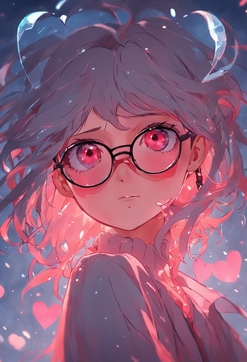 There is a woman with glasses and a necklace with a heart, inspired by Ion Andreescu, Inspired by Elsa Bleda, There is no Estillo Petra Collins, Simsbo, Wear prescription glasses, thick glasses, Long wet hair dripping, with square glasses, thick and red lips, solo portrait 🎨🖌️，Port wind