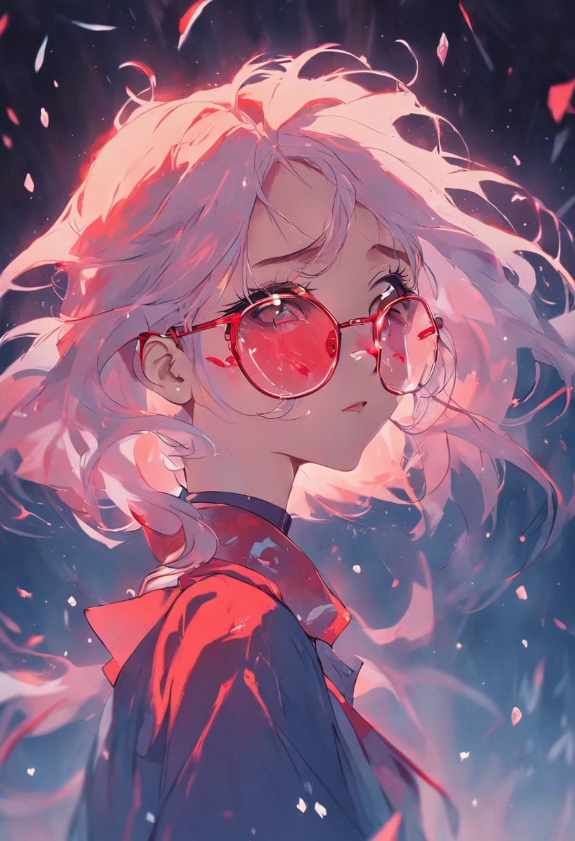 There is a woman with glasses and a necklace with a heart, inspired by Ion Andreescu, Inspired by Elsa Bleda, There is no Estillo Petra Collins, Simsbo, Wear prescription glasses, thick glasses, Long wet hair dripping, with square glasses, thick and red lips, solo portrait 🎨🖌️,Port wind