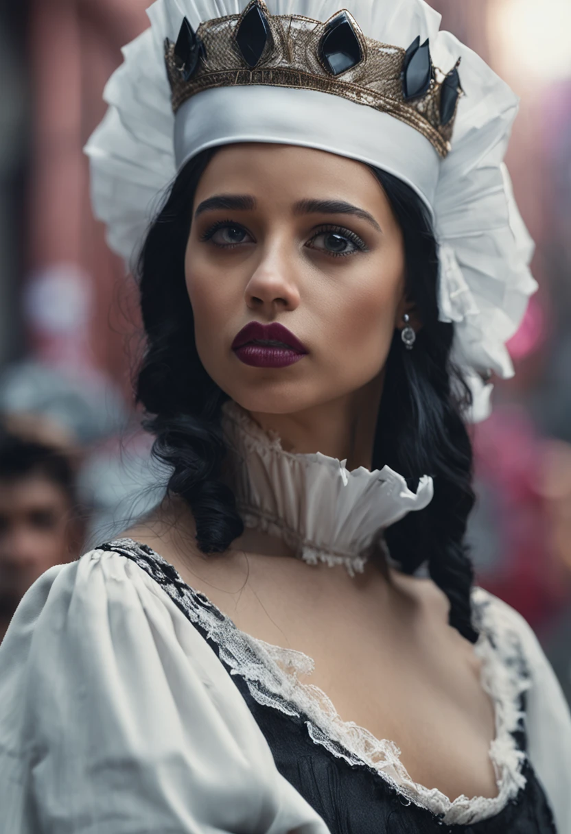 black hair, maid headdress, mole under eye, happy tears, longeyelashes, pout, cowboy shot, Surrealism, high detail, modern, UHD, 8k