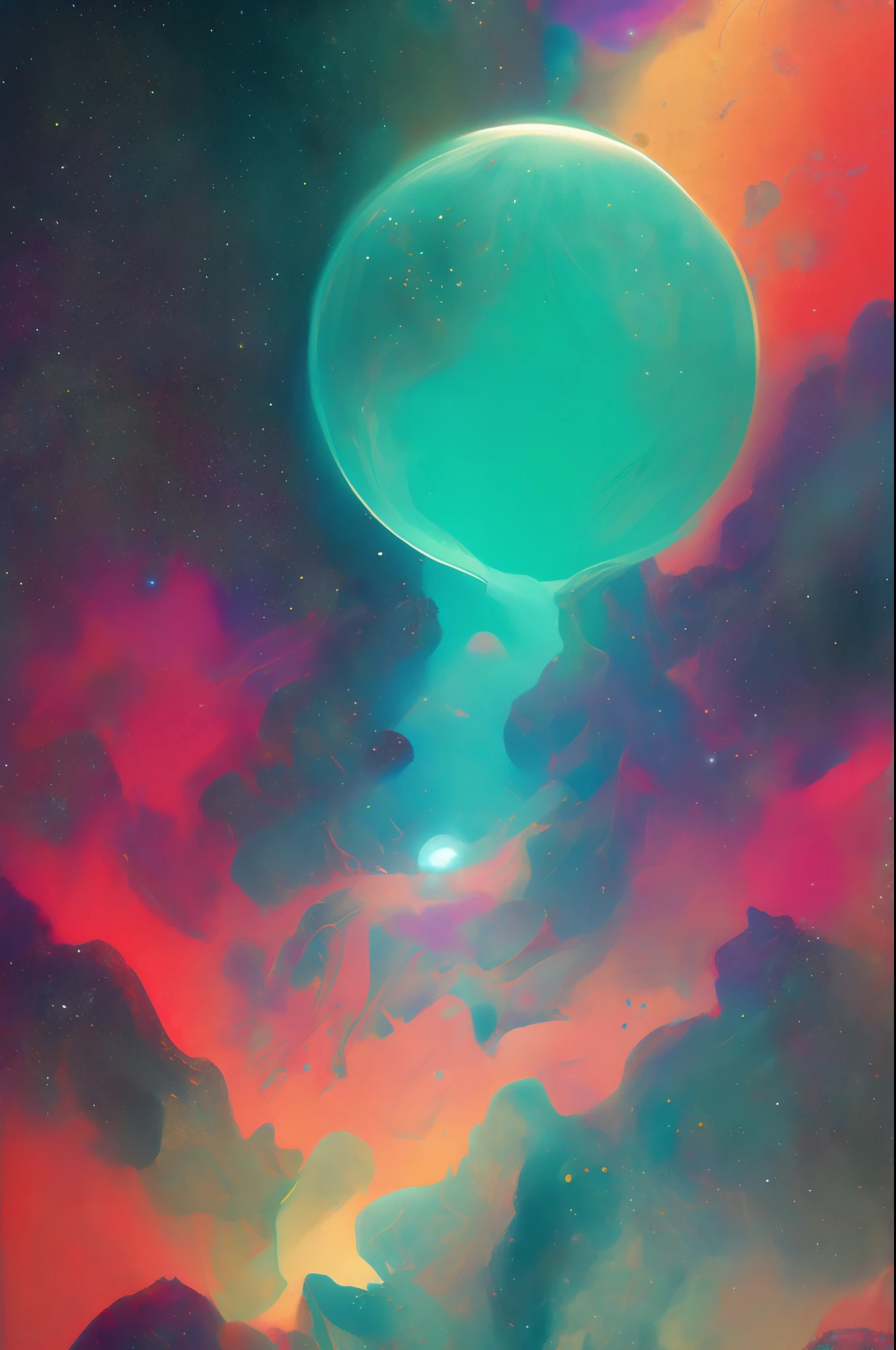 Create a series of images that go together as a set. Psychedelic nebula space