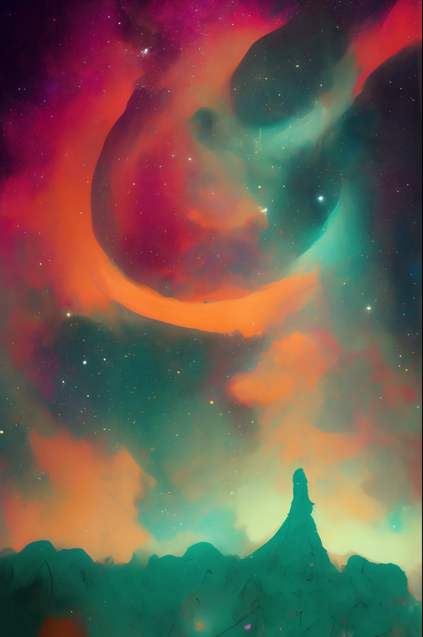 Create a series of images that go together as a set. Psychedelic nebula space