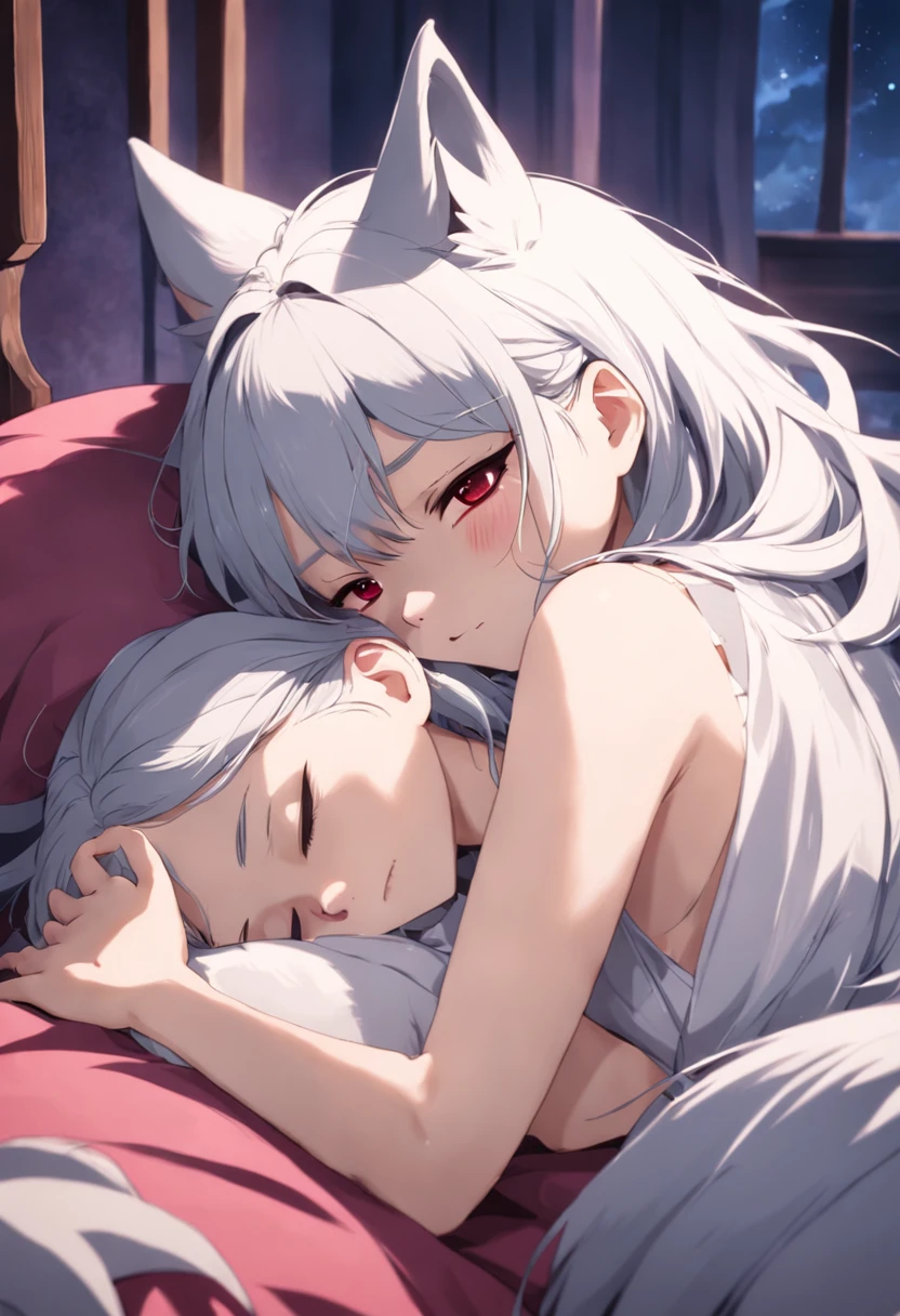 Wolf-eared girl sleeping，adolable