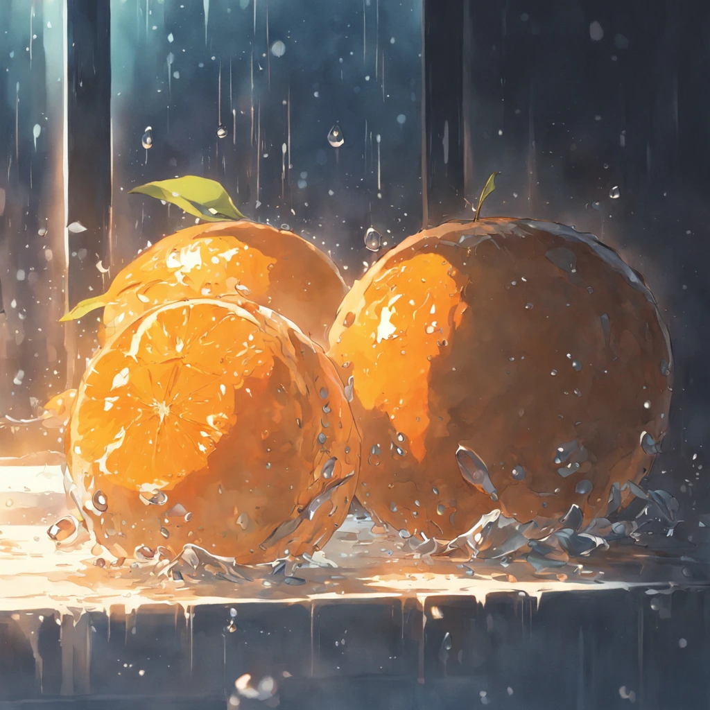 A whole pile of oranges with water droplets rests on the windowsill，Sunlight shines through the windows，up-close
