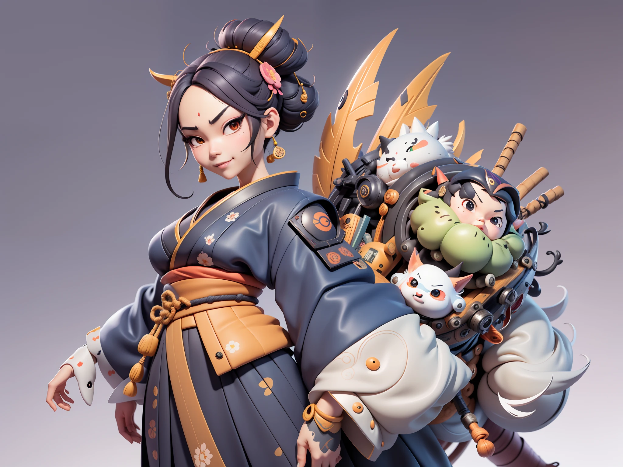 (Daisaku),(Need),(Super meticulous),(full bodyesbian:1.2),Japanese ukiyo-e girl，japanese geisha，Beautiful，Oriental dragon，Aeolian Thor，Raised sexy，爆乳，Oriental face，TV Anchor，Bust portrait illustration，Alone，In black suit，a blue tie，The face is slightly chubby，The face was clean，without a beard，Black super short hair，Black eyes，Smile confidently，3C computer sub-products，iPad， iphone，Digital painting，3D character design by Mark Clairen and Pixar and Hayao Miyazaki and Akira Toriyama，The illustration is a high-definition illustration in 4K resolution，With very detailed facial features and cartoon-style visuals。