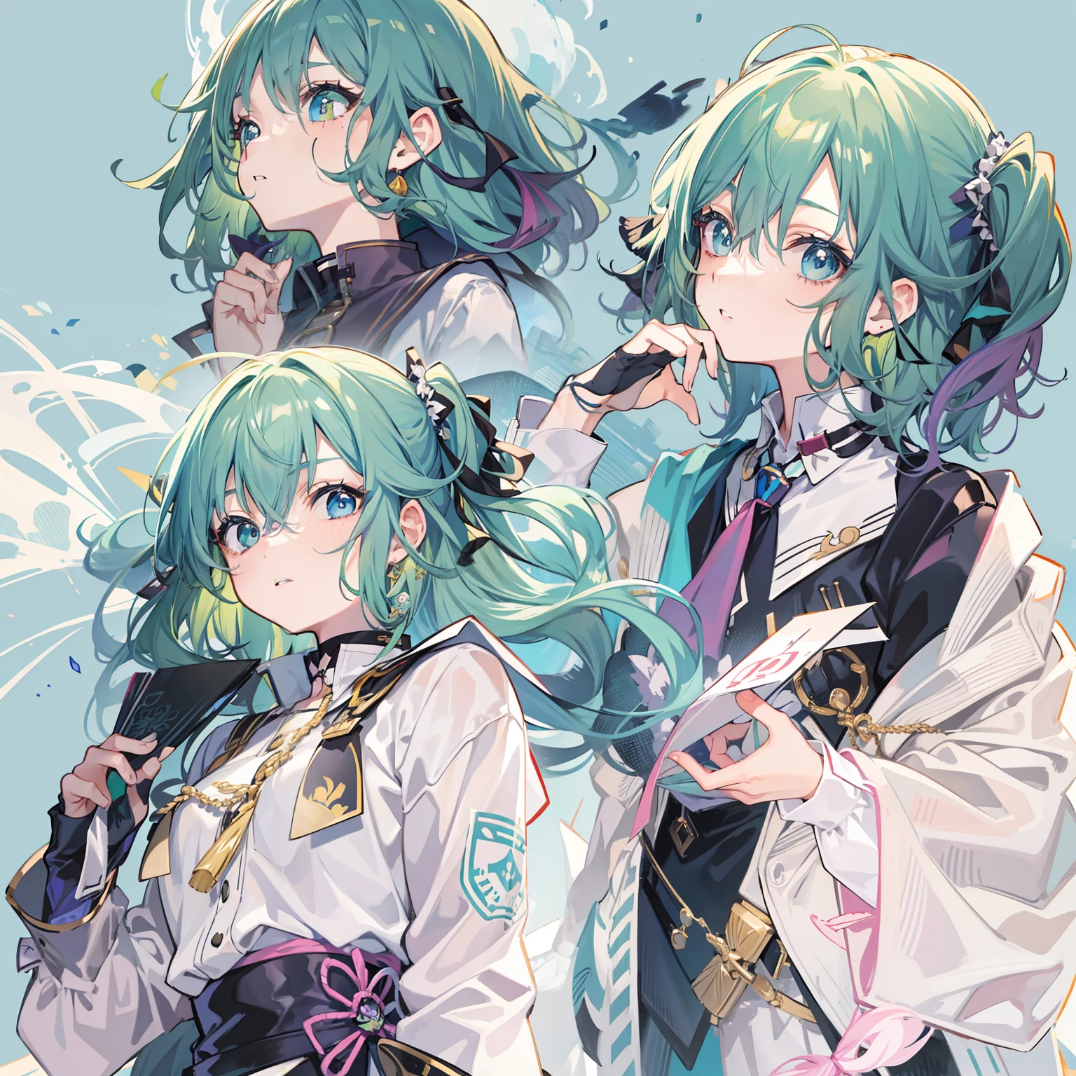 tmasterpiece,Best quality at best,A girl,Iwato dyes his hair,Blue pick dye,Bright green eyes,Smoky eyes