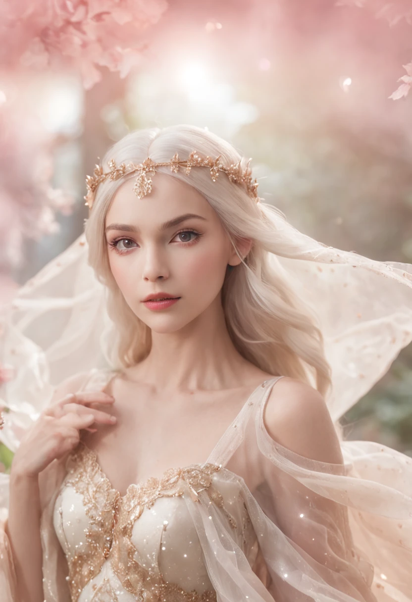 "Elf Princess，Yumi premium illustration，Delicate and harmonious colors，Gorgeous and eye-catching scenes，Flowing style，Vast starry sky，Crystal Palace，Gorgeous flowers，A gentle breeze blows，Irregularly flying petals，Dance gracefully，Mysterious Elf Light，fantasy atmosphere，A dream-like wonderland。"