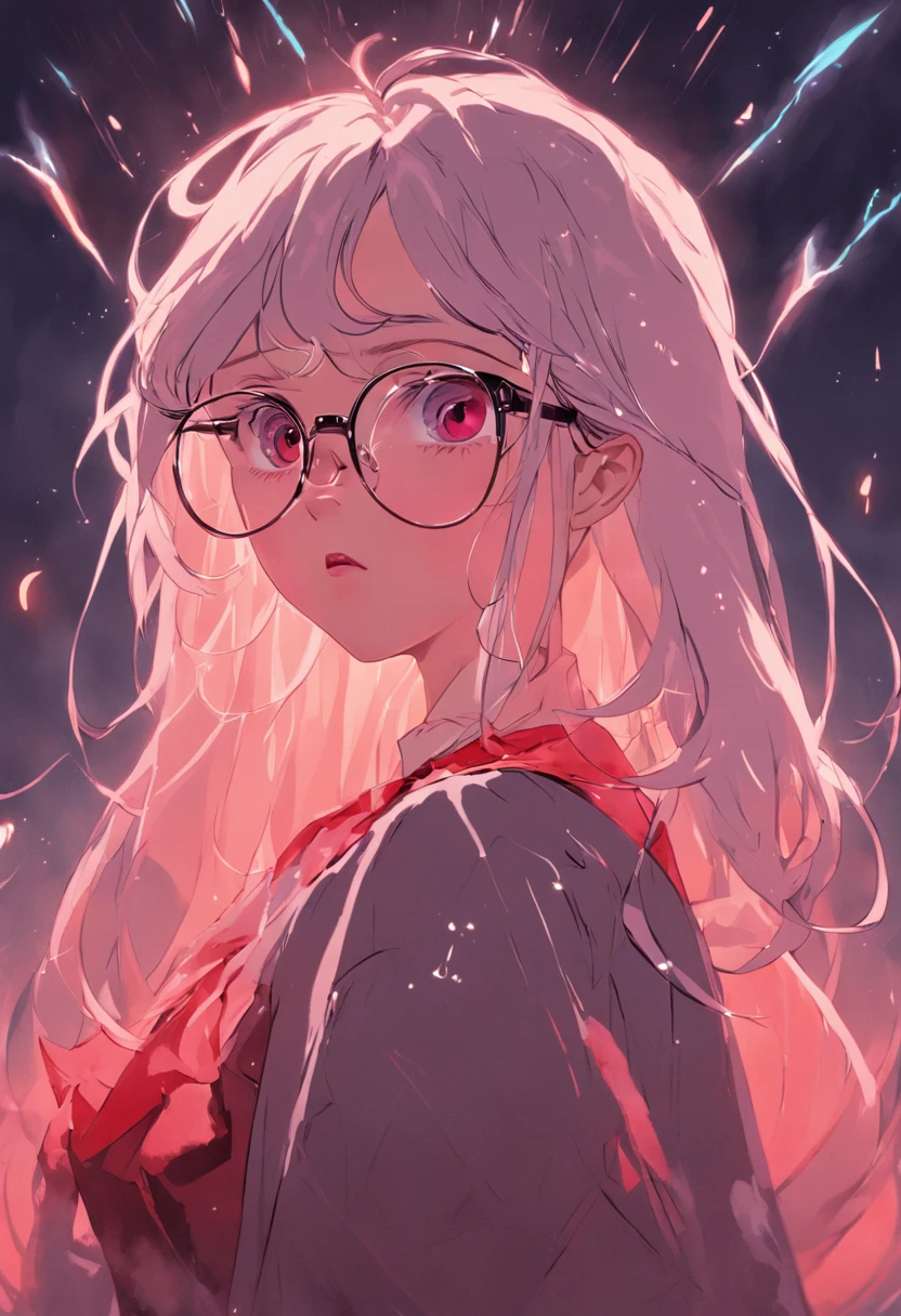 There is a man with glasses and a necklace with a heart, inspired by Ion Andreescu, Inspired by Elsa Bleda, There is no Estiello Petra Collins, Simsbo, Wear prescription glasses, thick glasses, Long wet hair dripping, with square glasses, thick and red lips, solo portrait 🎨🖌️,Port wind