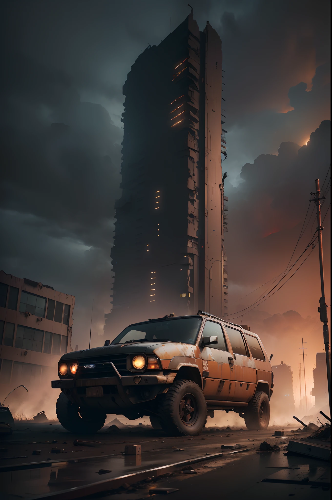 Vehicles pass through the city at night in the dark city, Building 8 K, Future City 8K, in the art style of filip hodas, Post-apocalyptic city construction, in a future city, ( illuminations ) 8 k'', beeple. rendering by octane, detailed atmospheric and gritty, Post - the city of the future, Future city city
