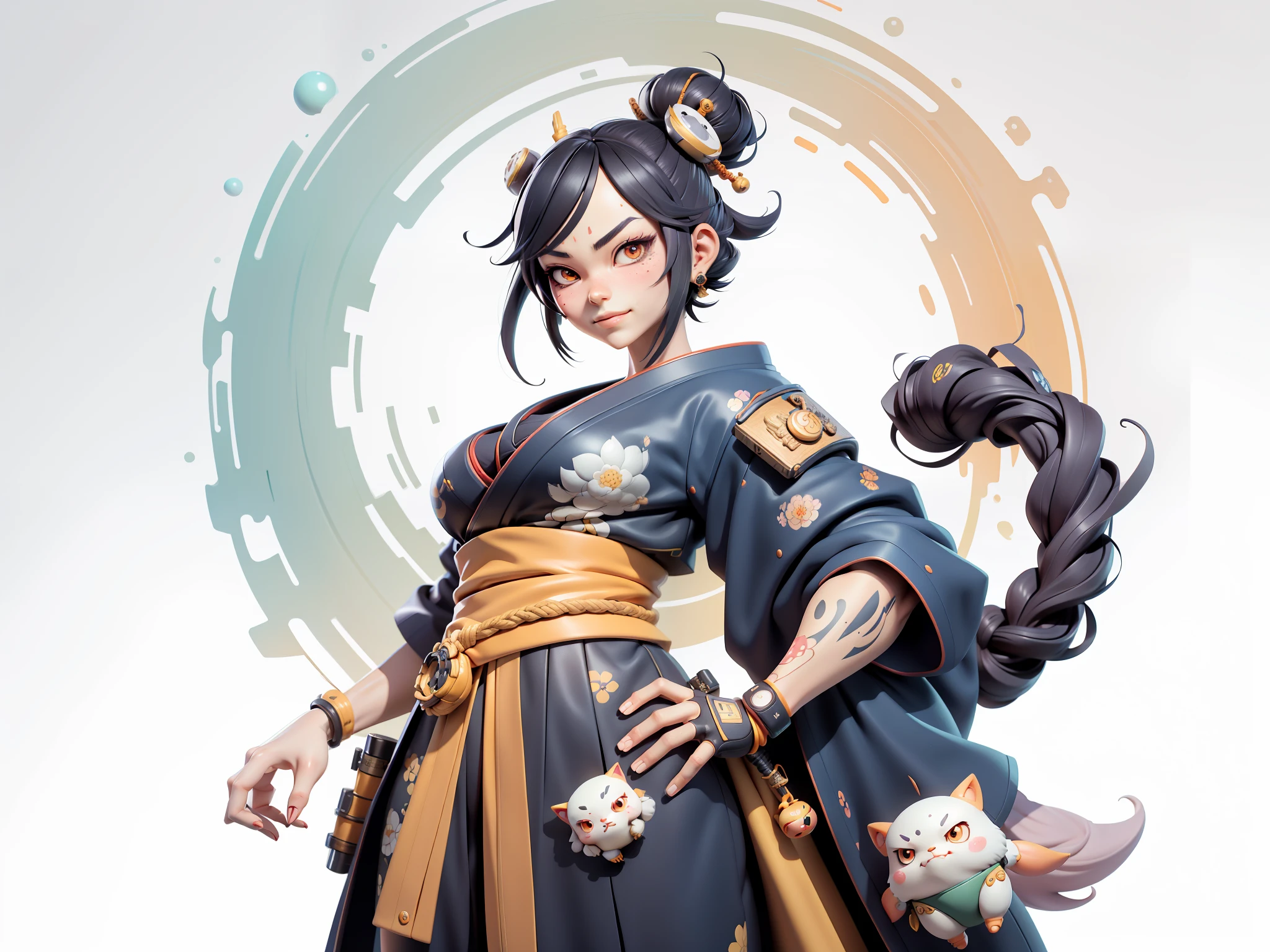 (Daisaku),(Need),(Super meticulous),(full bodyesbian:1.2),Japanese ukiyo-e girl,japanese geisha,Beautiful,Oriental dragon,Aeolian Thor,Raised sexy,爆乳,Oriental face,TV Anchor,Bust portrait illustration,Alone,In black suit,a blue tie,The face is slightly chubby,The face was clean,without a beard,Black super short hair,Black eyes,Smile confidently,3C computer sub-products,iPad, iphone,Digital painting,3D character design by Mark Clairen and Pixar and Hayao Miyazaki and Akira Toriyama,The illustration is a high-definition illustration in 4K resolution,With very detailed facial features and cartoon-style visuals。