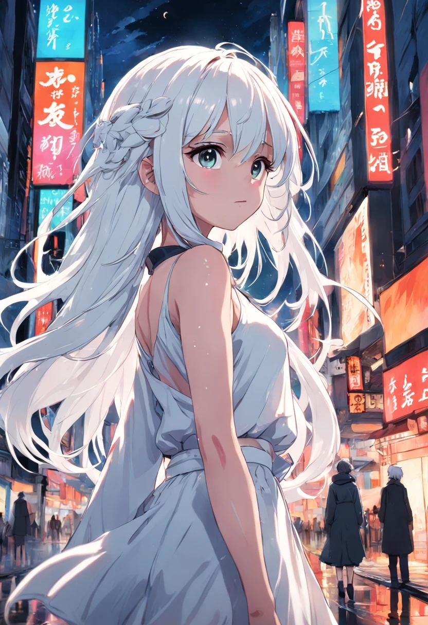 White-haired girl, apron,confront,legs are open,small boobs,Unoccluded,Squat at home,did not wear panties,did not wear underwear,The whole body was wet,