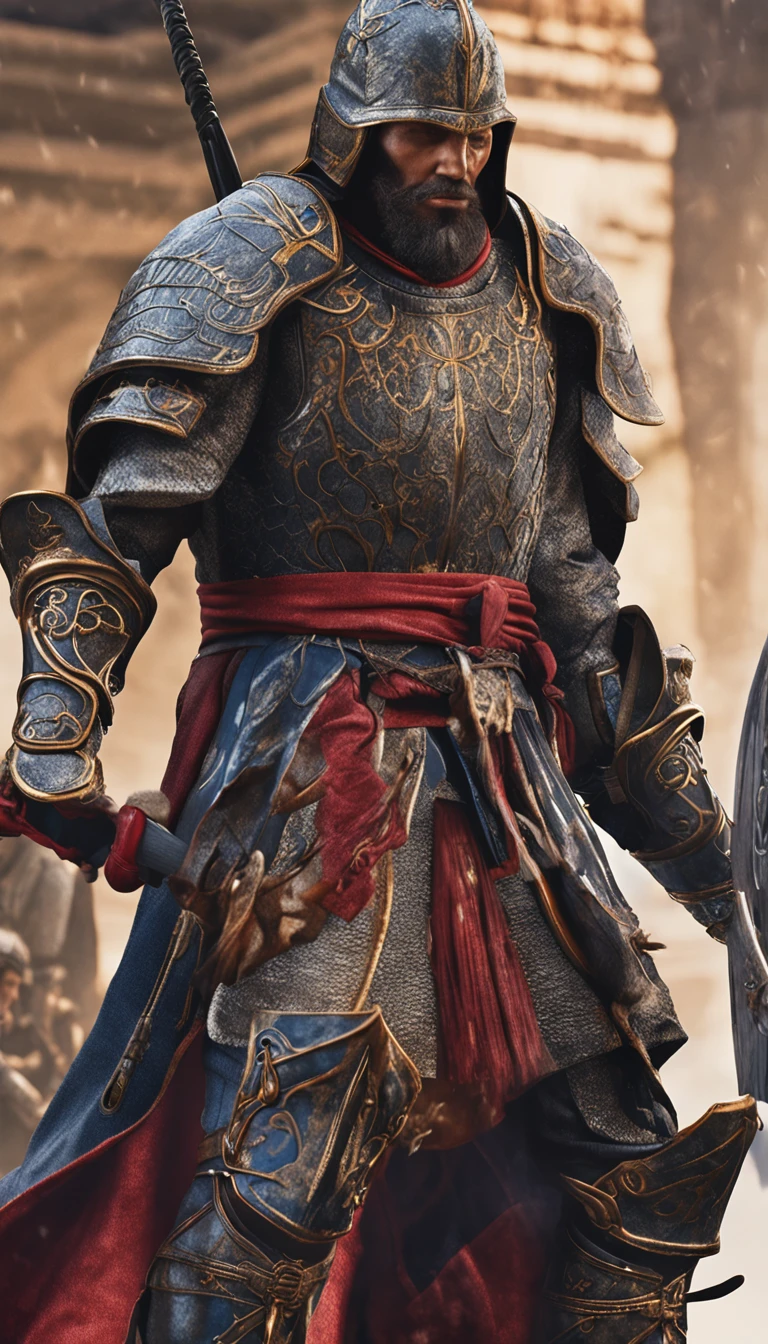 in a panoramic view,magic realism, anime big breast,Masterpiece, hyper HD, Super detail, High details, Best quality, A high resolution, A high resolution, Award-Awarded, Award-Awarded, Anatomically correct, 8K,),(Portrait of a noble knight:1.5,Dignified),(A man on horseback:1.5,Sword in hand, poster art inspired by Kanō Hōgai, trending on pixabay, Renaissance, Solomon Kane, As Solomon Kane, the third horseman, samurai movie poster, Wuxia, horse warrior, Tim BradStreet, vampire hunter d, Horseman of Apocalypse, genghis khan, arabian samurai)