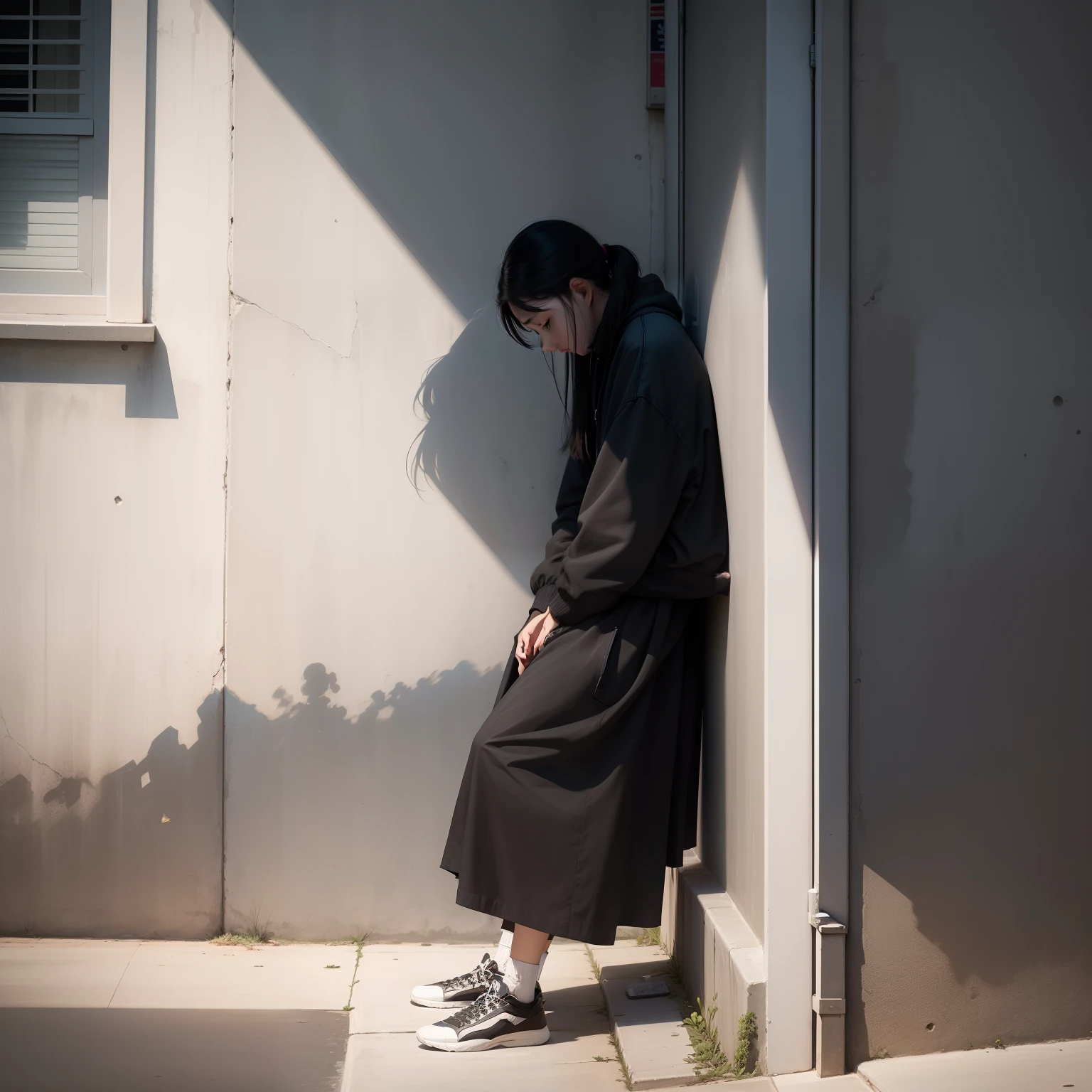 The constant flow of people has nothing to do with themselves,Leaning alone against the wall on the corner,Looking sadly at the afternoon sky,Lonely in the dim sunlight,Black gray
