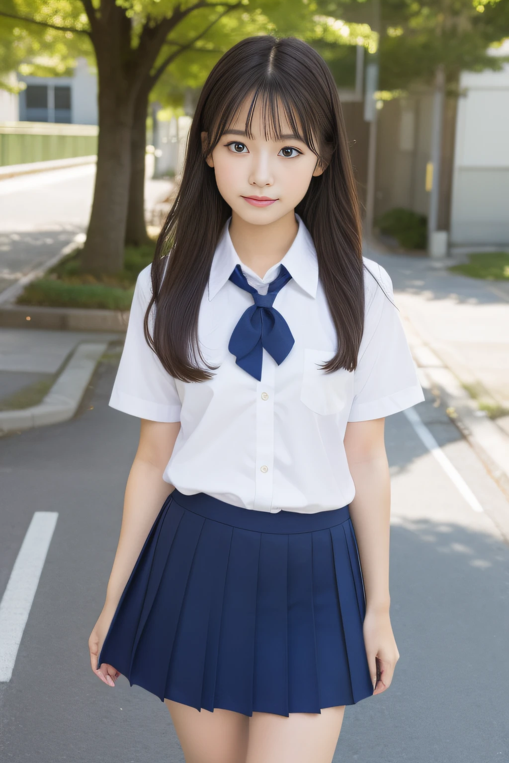 highest quality、masterpiece、park bench、(Photoreal:1.4)、((beautiful girl:1.6)), (Girl with small breasts)、、(small breasts:1.3)、(beautiful breasts)、((small breasts))、((BDSM))、high school girl uniform、Oxford Shirt、pleated mini skirt、beautiful girl、asian beauty、dark brown hair、((Super realistic details))、Portrait、very intricate details、realistic light、purple eyes、shining eyes、vivid details、surreal、8K、highest quality、masterpiece、very delicate and beautiful、Full body Esbian、