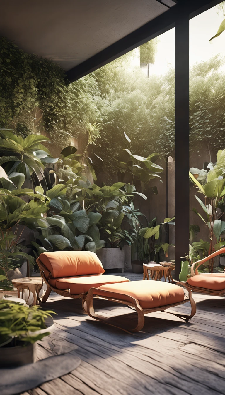 There is a dedicated outdoor relaxation area in the courtyard，Equipped with comfortable outdoor furniture，Such as a recliner、Sofas and rattan chairs etc。Modern materials and designs are used，Both beautiful and comfortable。Over here，People can sit and relax，Listen to the sounds of nature，lendo livros、Chat or enjoy the afternoon sun。