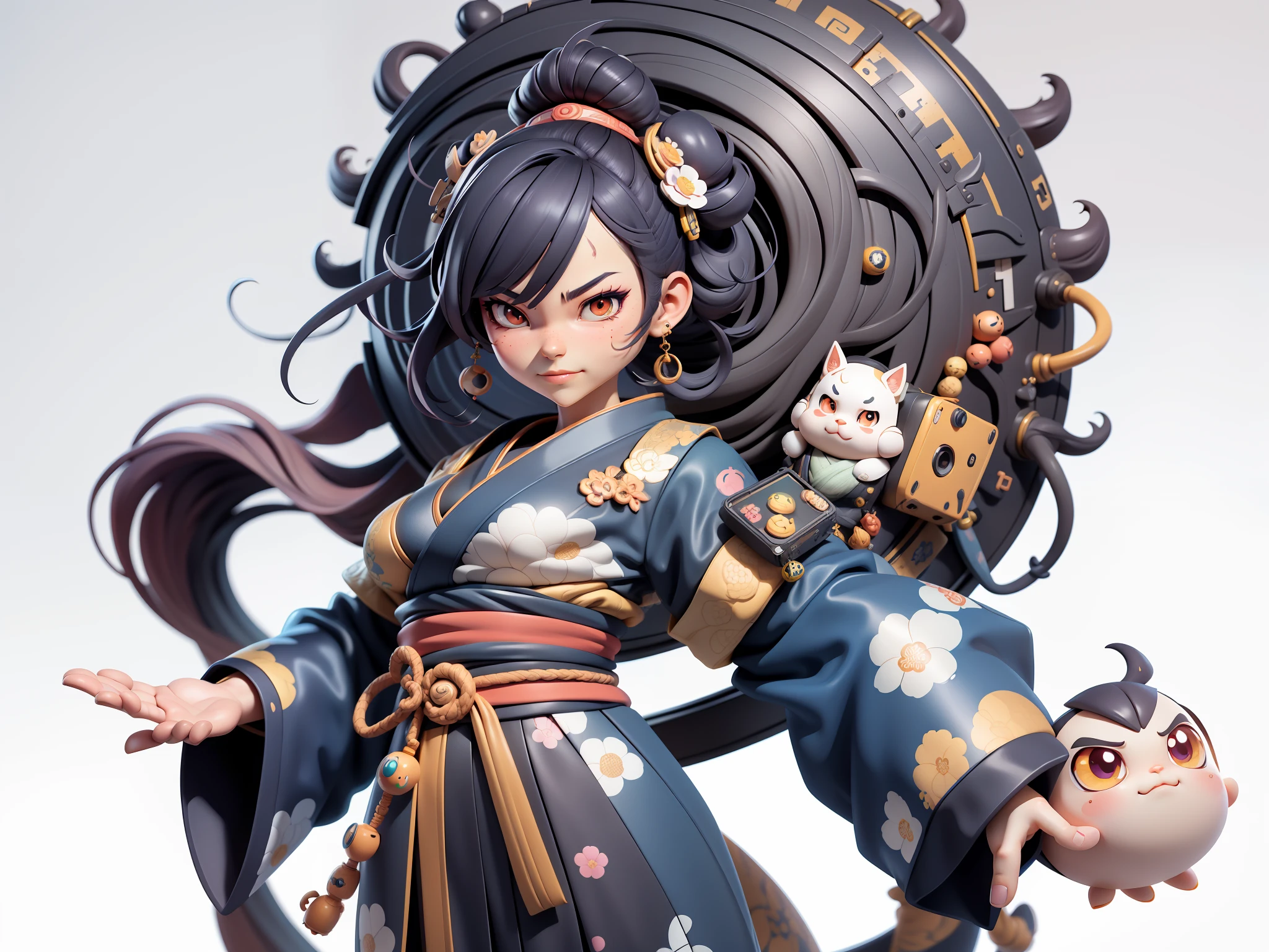 (Daisaku),(Need),(Super meticulous),(full bodyesbian:1.2),Japanese ukiyo-e girl,japanese geisha,Beautiful,Oriental dragon,Aeolian Thor,Raised sexy,爆乳,Oriental face,TV Anchor,Bust portrait illustration,Alone,In black suit,a blue tie,The face is slightly chubby,The face was clean,without a beard,Black super short hair,Black eyes,Smile confidently,3C computer sub-products,iPad, iphone,Digital painting,3D character design by Mark Clairen and Pixar and Hayao Miyazaki and Akira Toriyama,The illustration is a high-definition illustration in 4K resolution,With very detailed facial features and cartoon-style visuals。