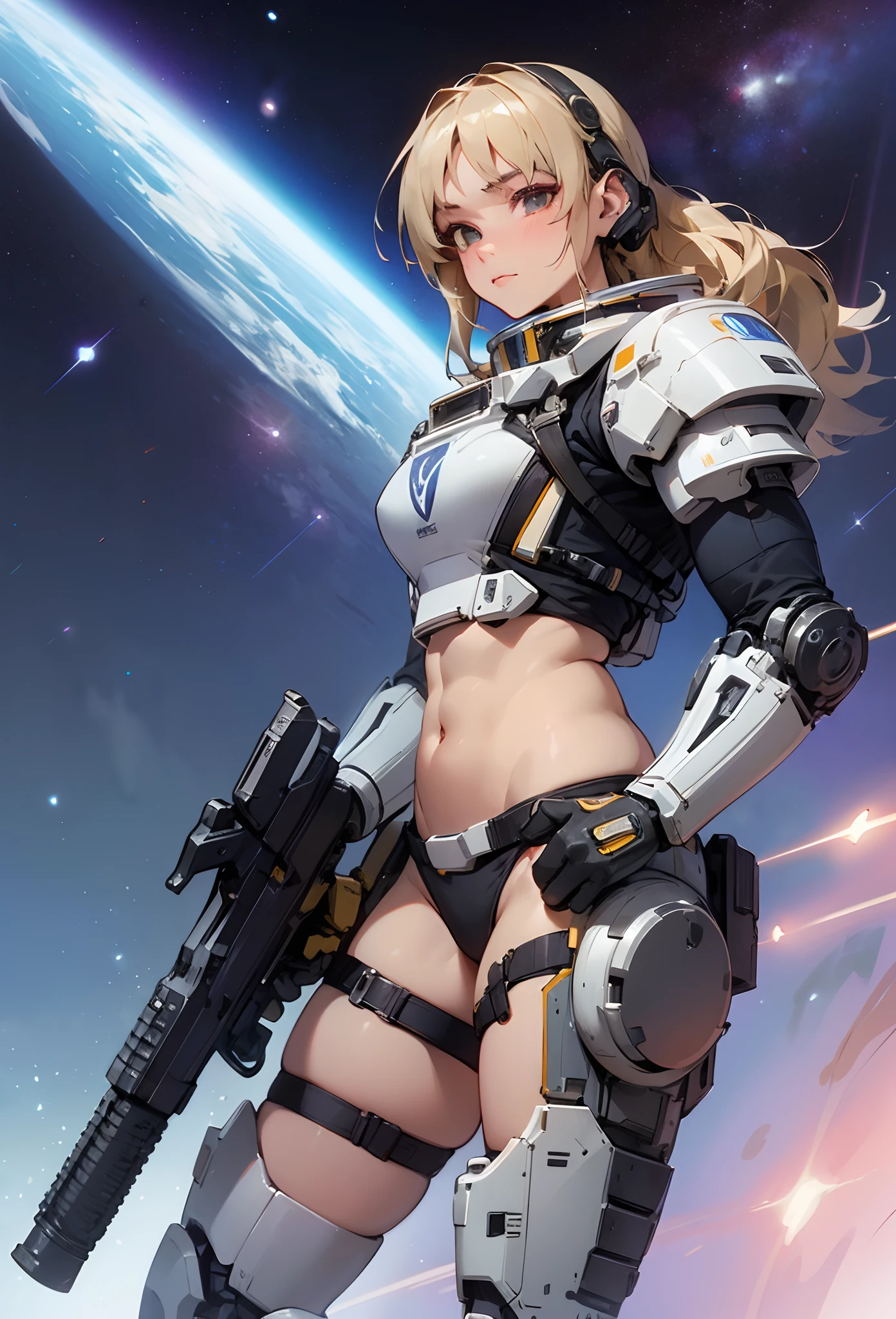 (Artwork of exceptional craftsmanship),(Detailed illustrations,(Very ideal anatomy),Very detailed and detailed drawing,Delicate lines with slow and rapid,(Realistic texture expression)),[Color tressed main line],(Space Battlefield [Space Mobile Fortress]),[独奏],[[ANIME]] Bionic Girl Beauty 15 years old ((well-muscled)) [plump] (Astronauts Cyborg) [Space Marine Corps Military [MASCHINEBODY]],Iron Spear [[Machine Gun Bazooka] Saber Rifle Bullet Belt Firearm][[Rocket Pack]],[White Devil],Zero Gravity Front,Gravure Battle Damage,Spatial Combat,(Fine and beautiful skin expression [Transparency]),[Clear gaze],[Perfect eye details (Eyes beautifully drawn down to the smallest detail)],(Beautiful perfect face [Realistic face details:0.8]),[More on shiny hair],(Perfect hand details),(Perfectly proportioned:1.2),([Advanced structural understanding of materials],Ideal color coordination),([Precision Detail],HighQuality,hight resolution),[(Accurate simulation of light-material interactions),Mechanically correct representation,Perfect Anatomy],[Graffiti art with a sense of narrative].