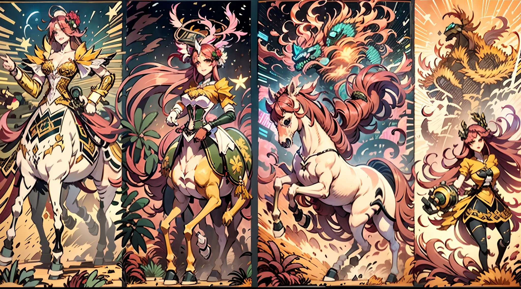 A girl with fox ears,Very long red hair,Wearing a long red dress,Golden eyes,Eye tail up,Charming,delicated ,Whole body diagram,Bangs four or six points,ellegance