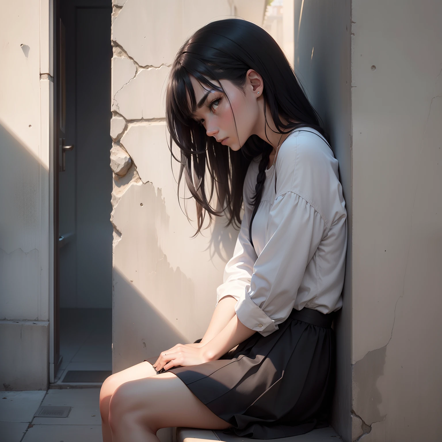 The constant flow of people has nothing to do with themselves,Leaning alone against a corner wall,Looking sadly at the afternoon sky,Lonely in the dim sun,Black gray