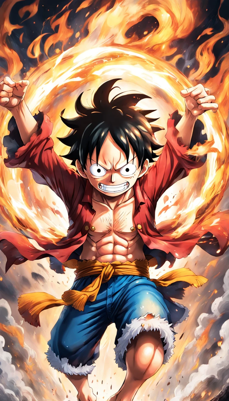 Make exciting posters with Luffy "One Piece" In the heat of the moment, Five-step pattern,White hair,Blue and white smoke entangled,. Capture the essence of his fiery determination and indomitable spirit,Because he unleashed his anger on the enemy. Keep it short, boldness, And strongly convey the raw power of Luffy's anger. Chibi was established, anime big breast