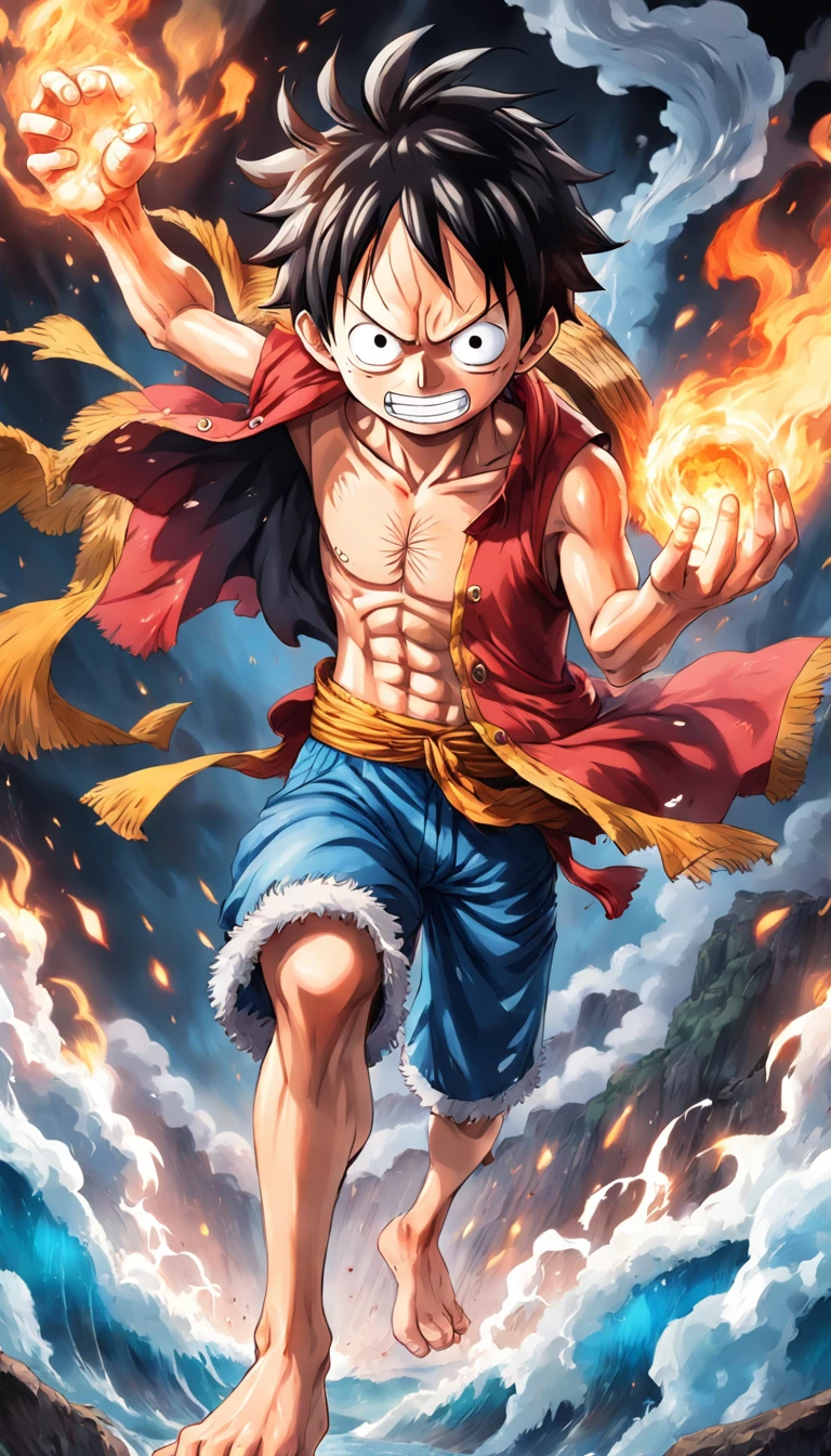 Crie uma arte de um personagem masculino de One Piece com cabelos longos e amarrados. He possesses an athletic physique, olhos vermelhos e uma altura de 1,78m. His face displays a serene expression, Conveying an unwavering calm. O personagem empunha uma katana com maestria, demonstrating your skill and confidence in the art of the sword. Seu cabelo longo, amarrado cuidadosamente, Adds a touch of elegance to your warrior look. Their clothing is inspired by oriental culture, with symbolic details and a striking design. Ao fundo, Visuals depict your journey as a lonely and brave warrior. The art captures the inner strength and determination of this character, conveying the feeling that he is a formidable opponent, as well as a dedicated protector of the principles he believes in." He doesn't look like. Nenhum personagem de one piece