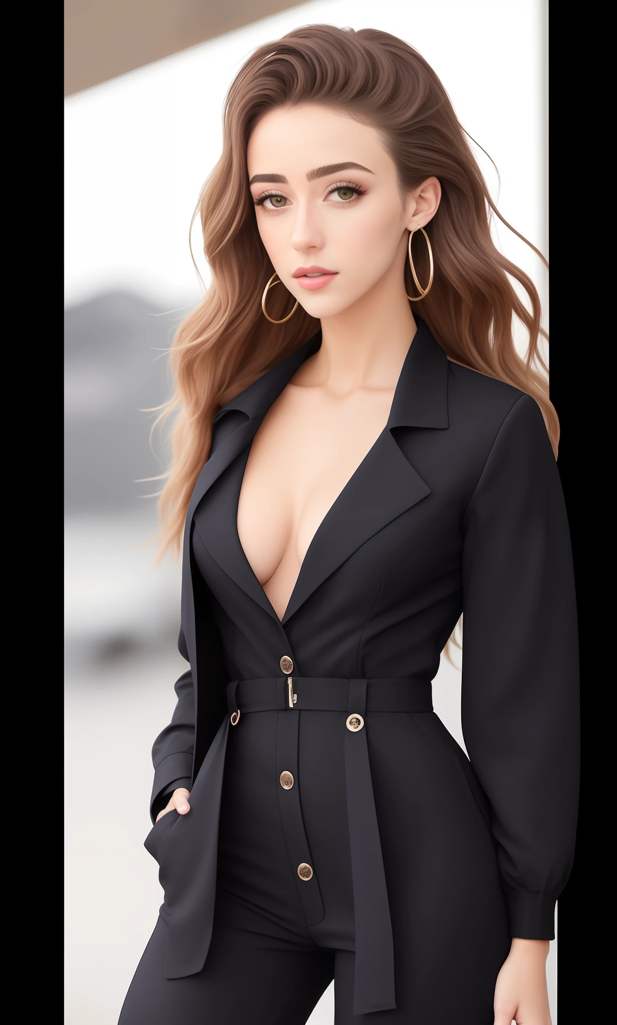 A closeup of a woman in a pink top and black pants, com cabelos ruivos cacheados, olhar sexy, vestido com jaqueta de couro curta, senhora sedutora, ela usa jaqueta de couro, sensualidade e aceno, gorgeous stella maeve magician, vestido com jaqueta de couro, o extremamente quente e sexy, tomada em 2 0 2 0, sexy :8, com longos cabelos cacheados 🚖🚕💲