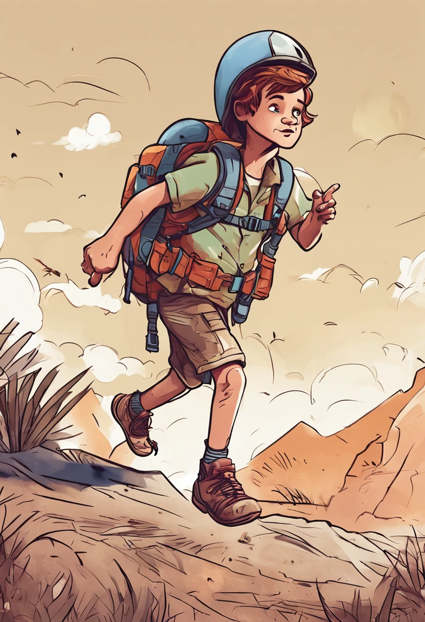adventurer, white background, 2d, cute, 6 years old,