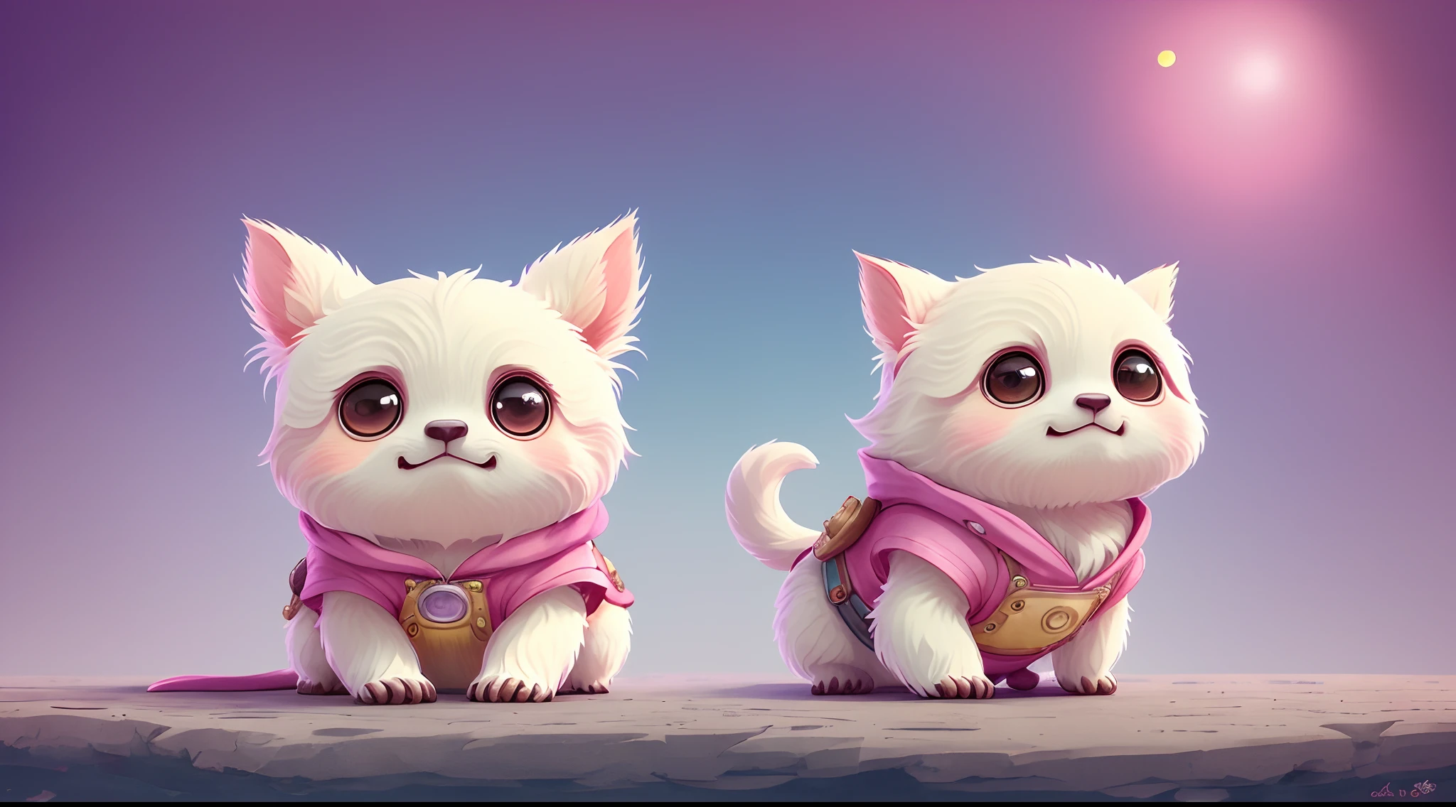 Digital illustration of cute stylized fantasy kitten characters,up front view,Anthropomorphic expressions,pink back ground,in the style of Studio Ghibli,fluffly,Photorealistic rendering,pixar-style,ultra - detailed,复杂,full-shot,full body shot shot,anne stokes,Facing the camera,Very big cute eyes,Big Peak,at centre,adolable,Sloth,Cute and quirky,pink back ground,cute-style,Watercolor effect,retro aesthetic, adolable,whimsically,Smoothness,gentlesoftlighting,Detailed illustration,3D矢量艺术,design for tshirt,soft tetrad color,Graffiti effect,viewed from bird's-eye