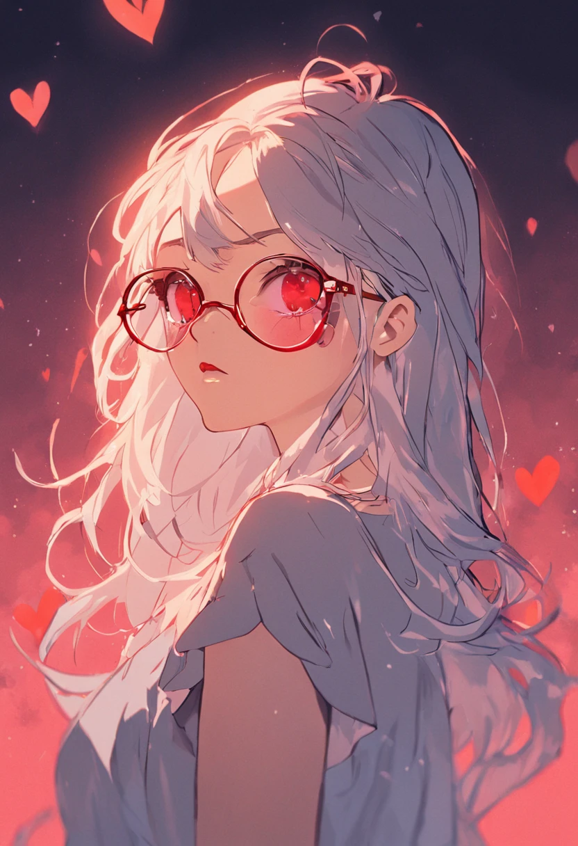 There is a woman with glasses and a necklace with a heart, inspired by Ion Andreescu, Inspired by Elsa Bleda, There is no Estiello Petra Collins, Simsbo, Wear prescription glasses, thick glasses, Long wet hair dripping, with square glasses, thick and red lips, solo portrait 🎨🖌️,Port wind