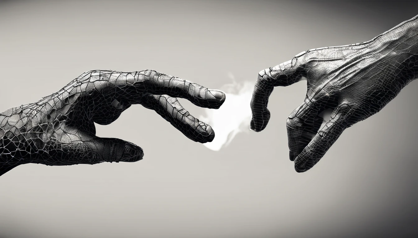 hiper-realista, An image of a continuous hand, representando a amizade, with a shadow or crack that reveals something dark or toxic inside the secondary hand. This symbolizes the idea of fake friends hiding toxic behaviors behind a friendly façade. If possible, You can add icons representative of toxic behaviors, like a mask, uma seta apontando para as costas, a hand holding a knife, etc., ao redor da imagem principal para enfatizar os diferentes comportamentos.