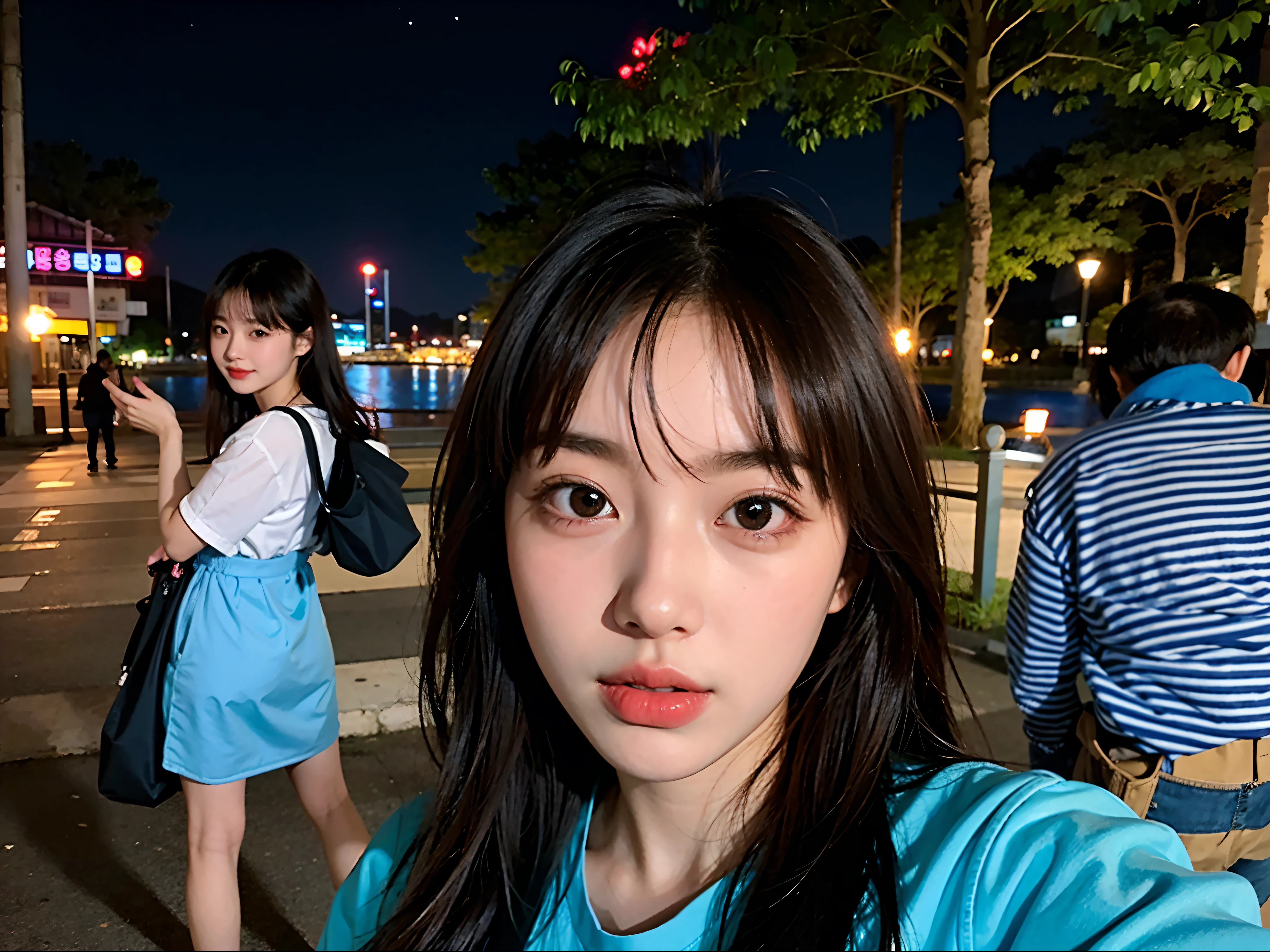 Korean girl,By the sea at night