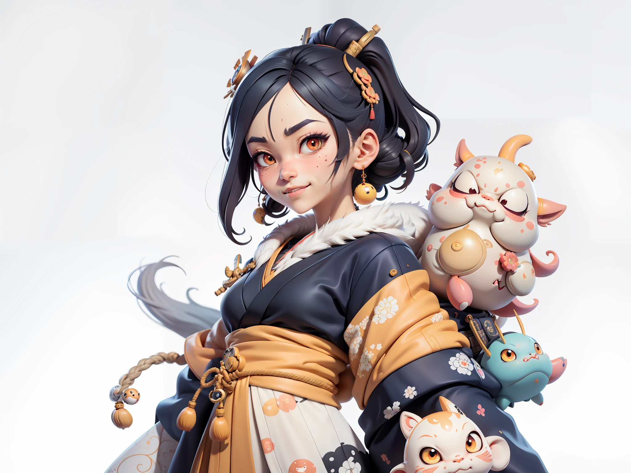 (Daisaku),(Need),(Super meticulous),(full bodyesbian:1.2),Japanese ukiyo-e girl，japanese geisha，Beautiful，Oriental dragon，Aeolian Thor，Raised sexy，爆乳，Oriental face，TV Anchor，Bust portrait illustration，Alone，In black suit，a blue tie，The face is slightly chubby，The face was clean，without a beard，Black super short hair，Black eyes，Smile confidently，3C computer sub-products，iPad， iphone，Digital painting，3D character design by Mark Clairen and Pixar and Hayao Miyazaki and Akira Toriyama，The illustration is a high-definition illustration in 4K resolution，With very detailed facial features and cartoon-style visuals。