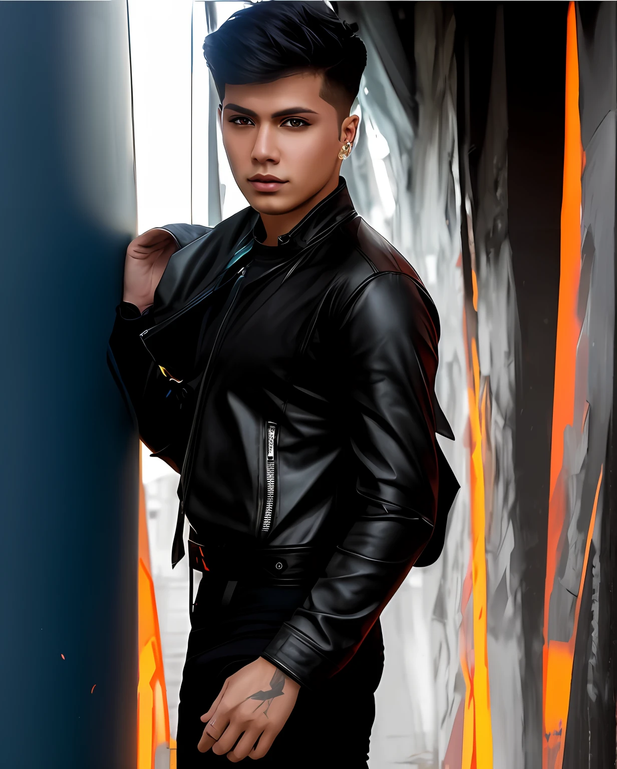 Change background cyberpunk handsome boy, realistic face, 8c, ultra realistic