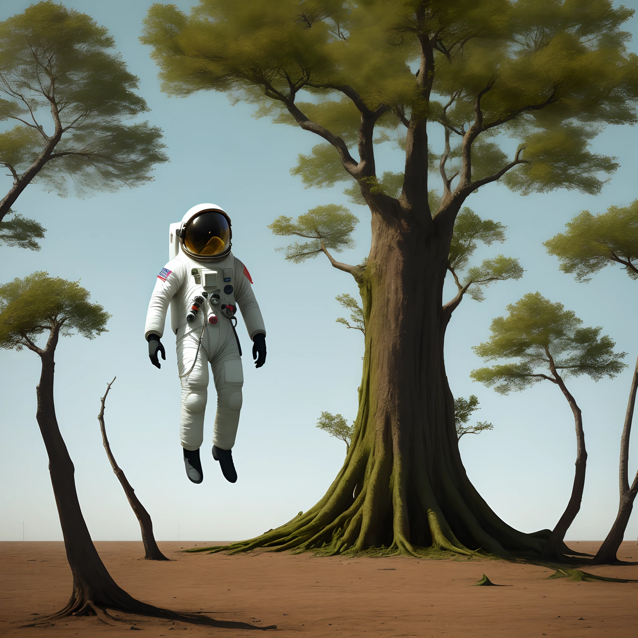 Astronaut alien towering tree