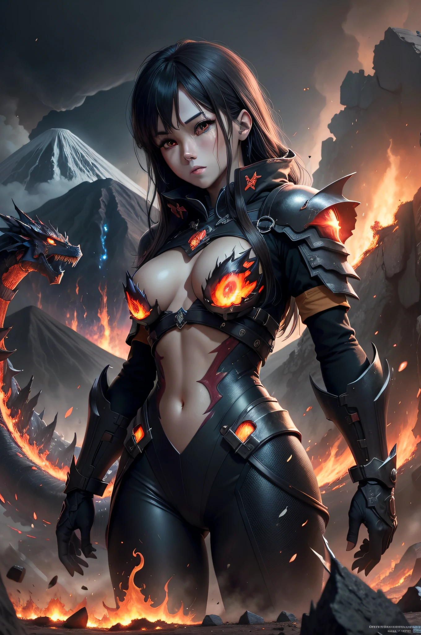 (8K CG unit wallpapers are extremely detailed), (tmasterpiece), (best qualityer: 1.2), (A high resolution), (illustratio: 1.1), (电影灯光: 1.1), Intricate details down to the finesse, (Best Illustration), 8K分辨率 , intricately details, best qualityer, realisticlying, ultra - detailed, best illuminate, Best shade, hyper HD, cryengine, Ultra HD, (Detailed reflection), detailed shadow, (((intricately details))), lisses, ((Perfect shade)), High quality metal texture, metallic  luster, high detail illustration, (Half realistic: 1.6), (Wide_Shot: 1.2), (from below, dutchangle_Angle), Dutch angle, ((Photo Cowboy)), (美丽细致的眼睛 :1.1), beautiful  detailed face:1.1, (Realist body:1.2), looking at viewert, (A dark and sinister wizard，Next to it was a huge black dragon，The eyes are fiery red, An active volcano in the background, lots of flames, magma .:1.6), (Hair is severely disheveled),  [Black scales]), (full bodyesbian: 1.1), paint brushes, (eye disease \ [Rubik's Cube in the eye [Color yellow \]), sliver long hair, hair between eye, Spring Sigma 135mm, Amarillis around, (((side-by-side: 1.6))), the complex background, Dynamic camera angle, An active volcano in the back, (warzone), (((High quality detailed ruins))), (depth of fields), ((Kinematic lighting)), ((Horror)), ((dark fantacy)), Lovecraft style, Exact color, monotone, rot, (best illuminate), (intricately details), ((ultra - detailed)), 4K units , (extremaly detailed cg:1.2), (8K:1.1), ((volcano landscape)), art  stations, ((author：Ishida Spike, author：wenjun lin, author：Stefan Morrell)), dystopian art, apocalyptic art, ((Half realistic)), (hentail realism), (Dynamic), (nixeu_basic2:0.5)
 信息