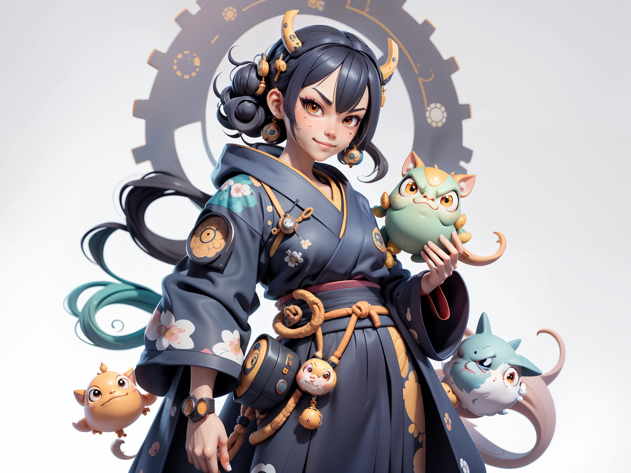 (Daisaku),(Need),(Super meticulous),(full bodyesbian:1.2),Japanese ukiyo-e girl,japanese geisha,Beautiful,Oriental dragon,Aeolian Thor,Raised sexy,爆乳,Oriental face,TV Anchor,Bust portrait illustration,Alone,In black suit,a blue tie,The face is slightly chubby,The face was clean,without a beard,Black super short hair,Black eyes,Smile confidently,3C computer sub-products,iPad, iphone,Digital painting,3D character design by Mark Clairen and Pixar and Hayao Miyazaki and Akira Toriyama,The illustration is a high-definition illustration in 4K resolution,With very detailed facial features and cartoon-style visuals。