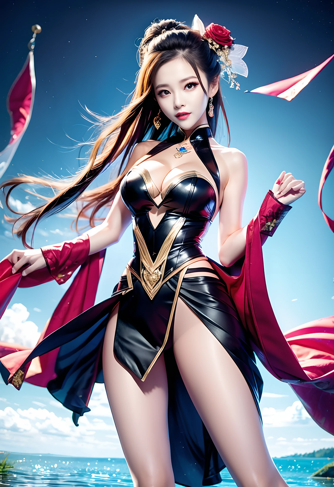 Yang Mi wearing a mask by the lake