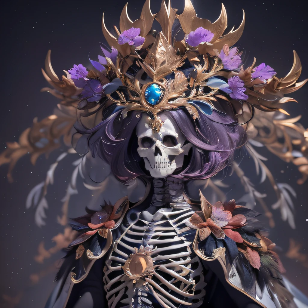 Tyson，Lunette de soleil，32K（tmasterpiece，k hd，hyper HD，32K）Purple-pink flowing hair，Gold skull jewelry area in the back room，Skeleton King ，Rusty copper dragon skull protector （The skeleton is realistic：1.4），Skull pattern robe，Purple-pink skull headdress，Snowflakes fluttering，The background is pure，Hold your head high，Be proud，The nostrils look at people， A high resolution， the detail， RAW photogr， Sharp Re， Nikon D850 Film Stock Photo by Jefferies Lee 4 Kodak Portra 400 Camera F1.6 shots, Rich colors, ultra-realistic vivid textures, Dramatic lighting, Unreal Engine Art Station Trend, cinestir 800，Hold your head high，Be proud，The nostrils look at people，Tsundere，Snowflakes fluttering，Snowflakes fluttering，Snowflakes fluttering，Snowflakes fluttering，Impeccable，( reasonable design, Clear lines, High sharpness,Best quality, Very detailed skeleton, The skeleton of a masterpiece, offcial art, movie light effect, 4K skeleton